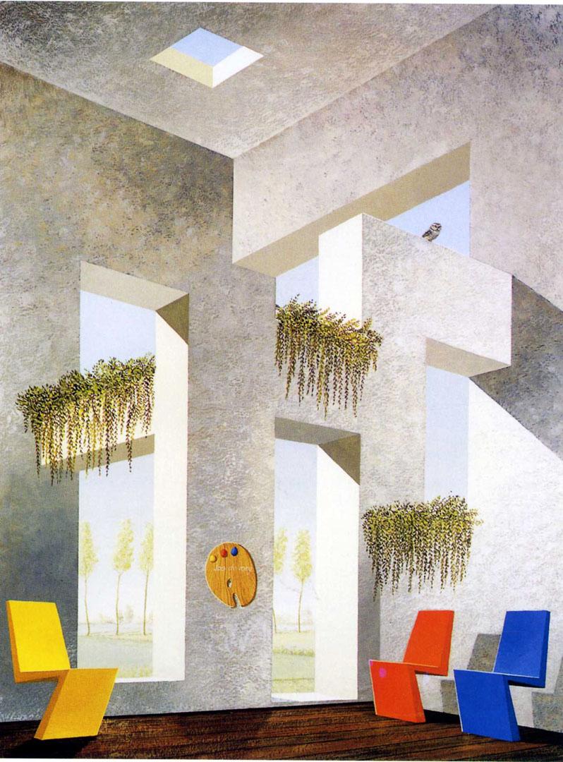 798x1080 Strange Waiting Room optical illusion jos de mey art wallpaper