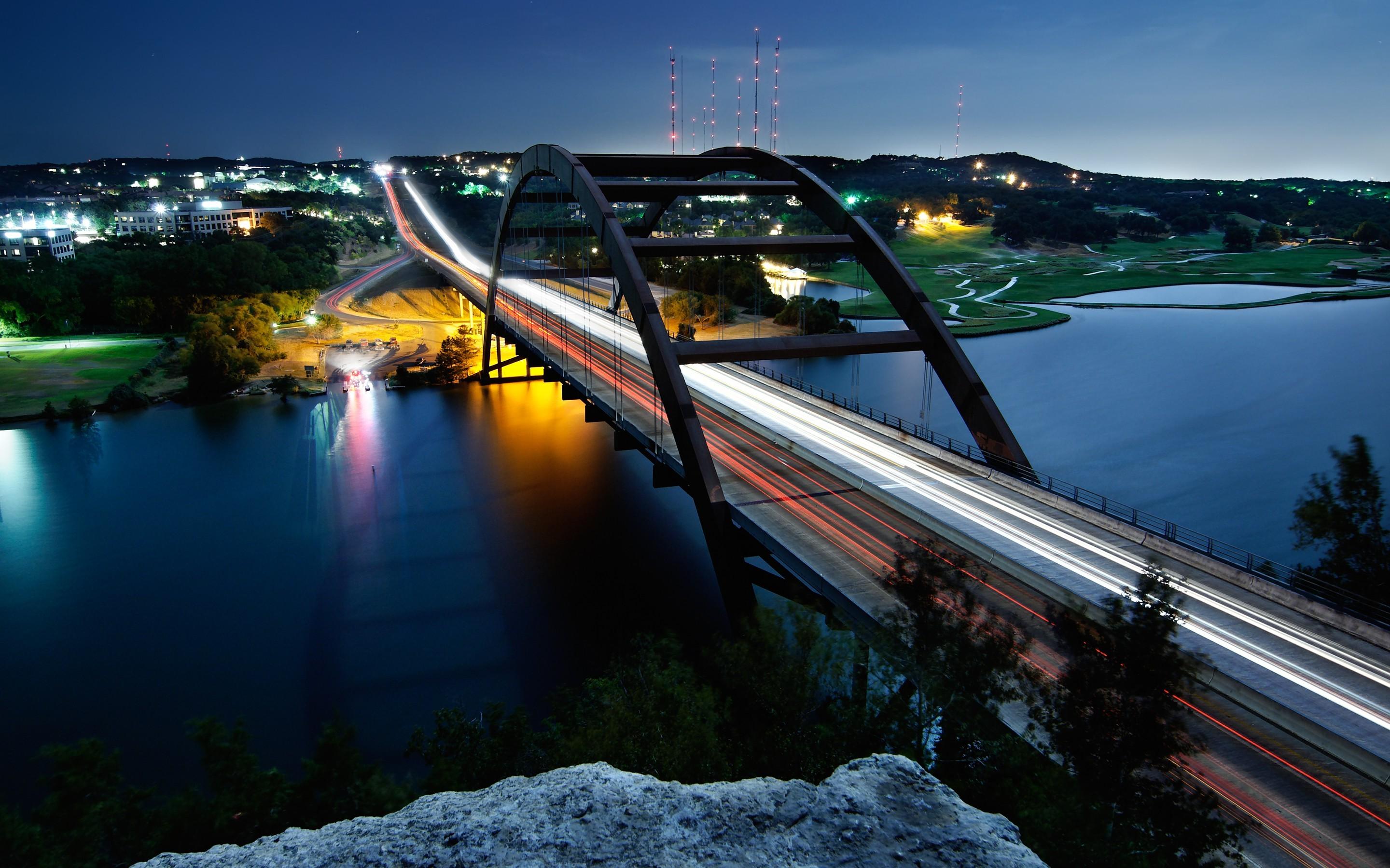 2880x1800 Austin, Bridge, Austin (Texas), Long Exposure, Cliff, Nature, City, Lake, Highway, Lights Wallpaper HD / Desktop and Mobile Background