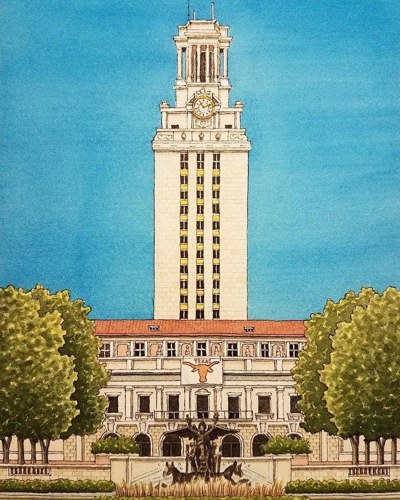 794x993 UT Tower. 8.5 x 11. Austin Texas. Watercolor. Etsy. Austin art, Texas watercolor, Texas art