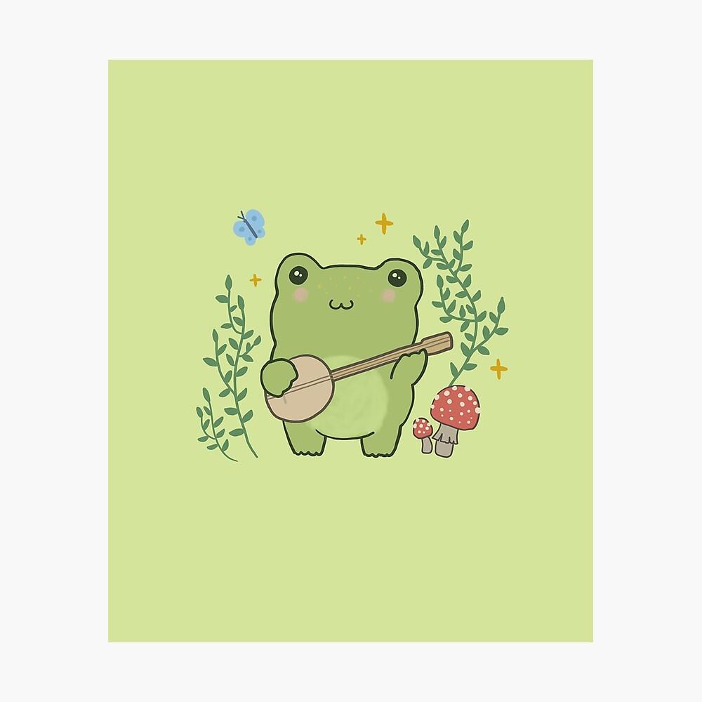 1000x1000 Kawaii Cute Frog Banjo Butterfly Aesthetic Frog Poster