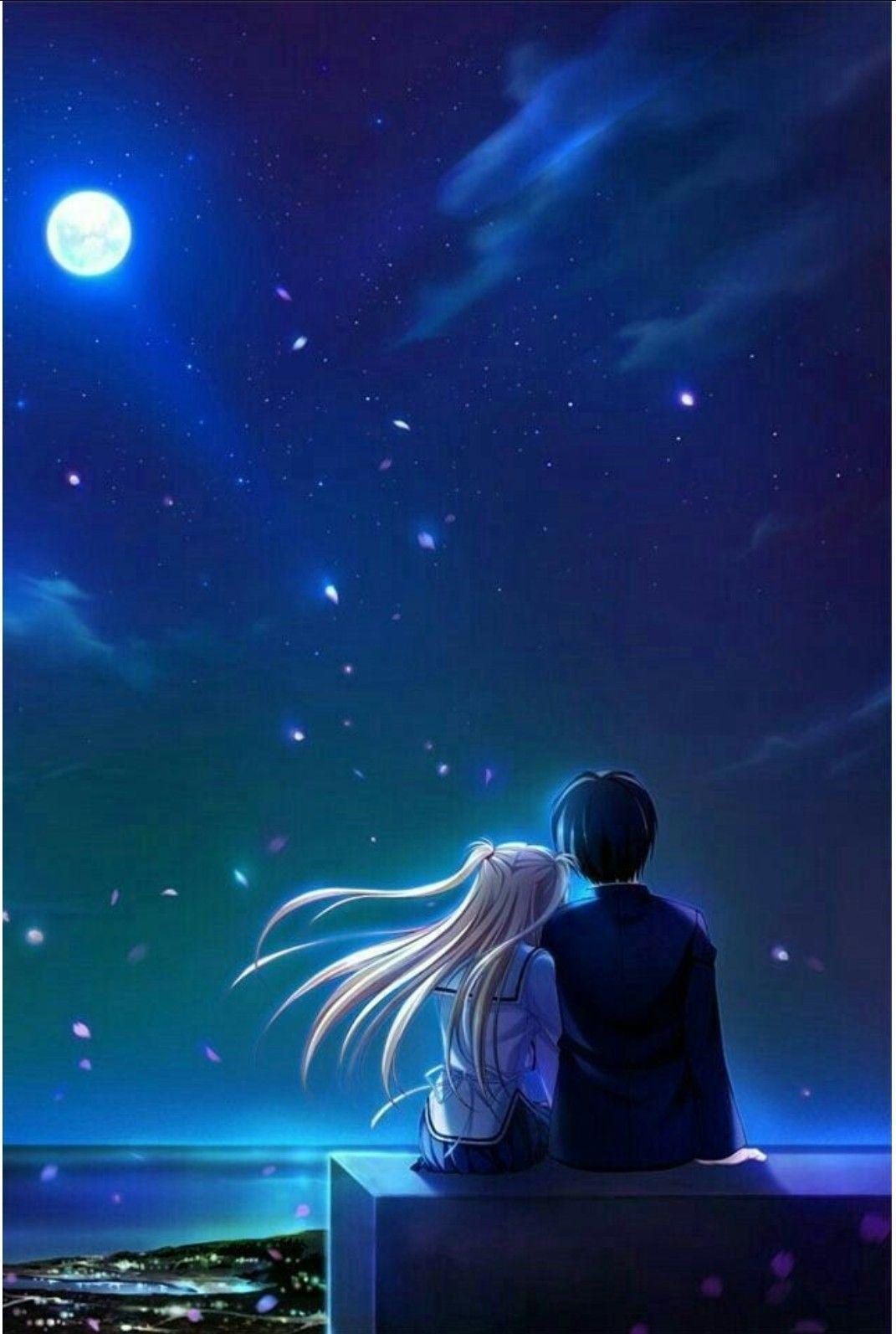 1071x1593 Night Anime Couple Wallpaper