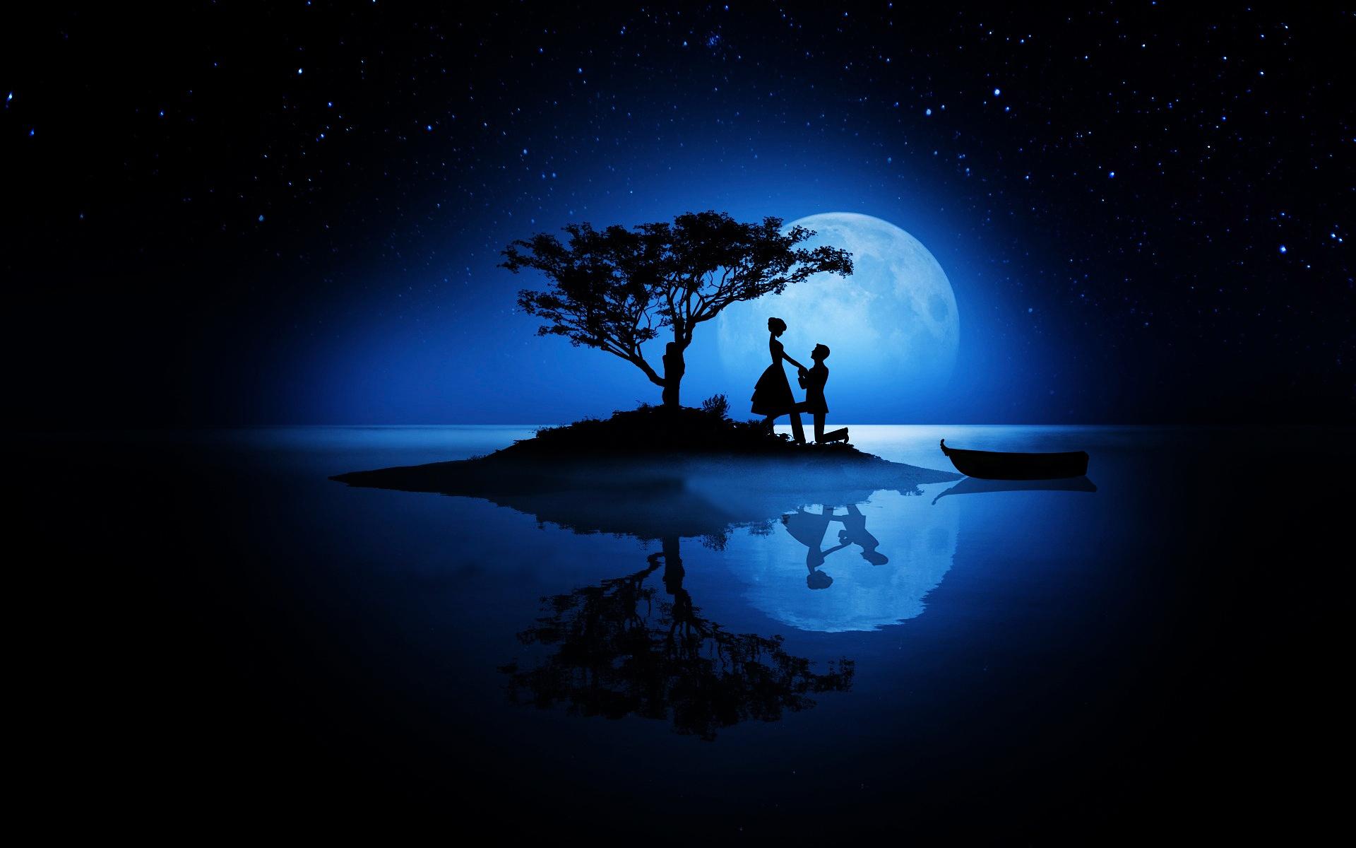 1920x1200 Couple love island moon boat night wallpaper