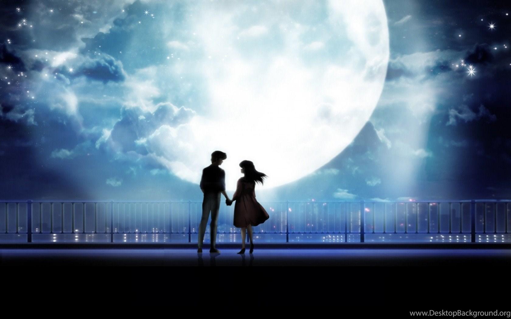 1680x1050 Anime Love Couple In Dark Night Image Desktop Background