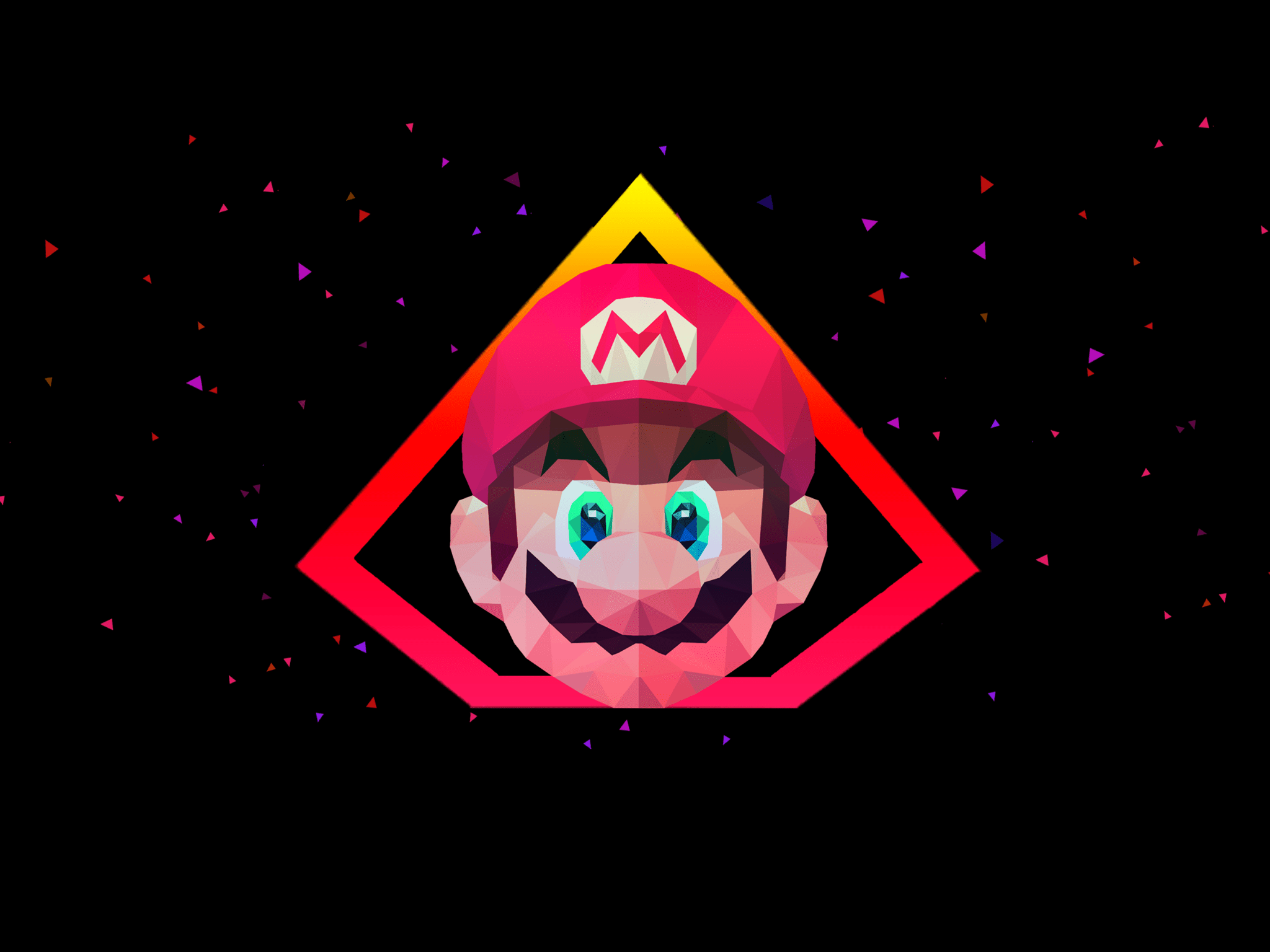 2048x1536 Super Mario Wallpaper 4K, AMOLED, Low poly, Artwork, Black background, Graphics CGI