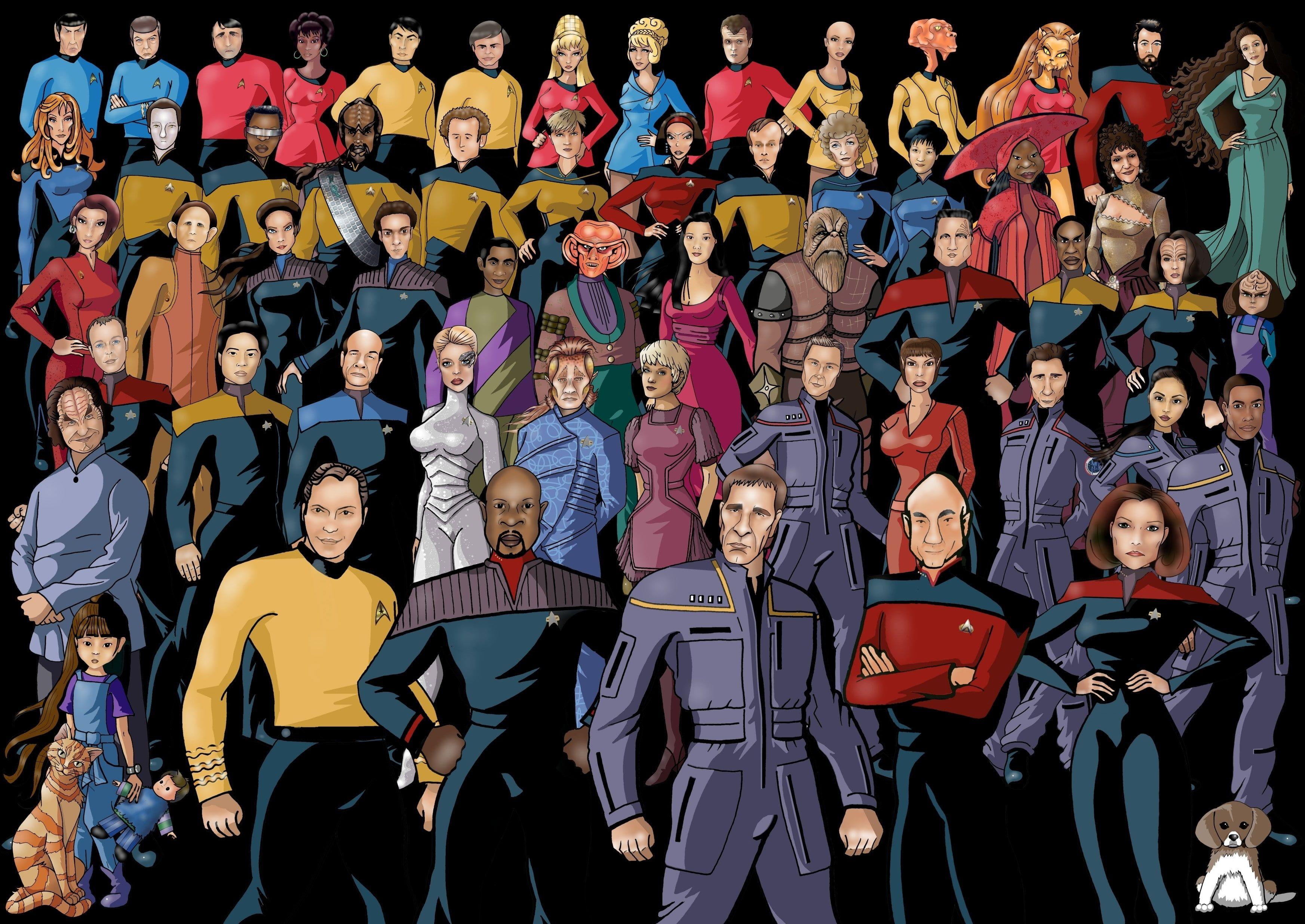 3490x2471 New HD wallpaper: star trek group spock jeanluc picard james t kirk science fiction tv series star trek the next gen Entertainment TV Series HD Art Star Trek Warp