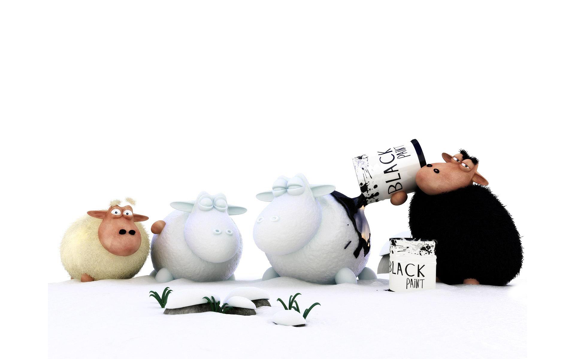 1920x1200 3D, View, Black, White, Animals, Funny, Sheep, Digital, Art Wallpaper HD / Desktop and Mobile Background