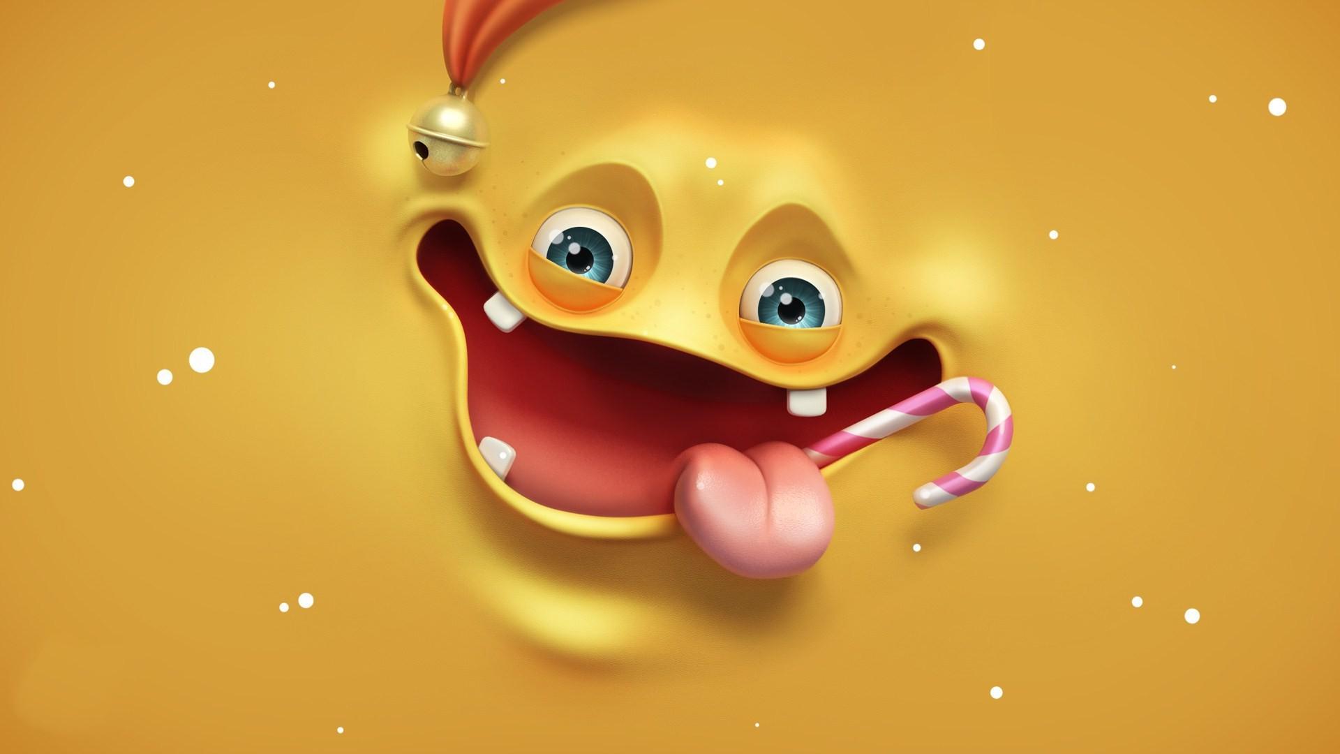 1920x1080 minimalism, Digital Art, Humor, Simple Background, Artwork, Orange, Face, Blue Eyes, Smiling, Tongues, Sweets, Teeth Wallpaper HD / Desktop and Mobile Background