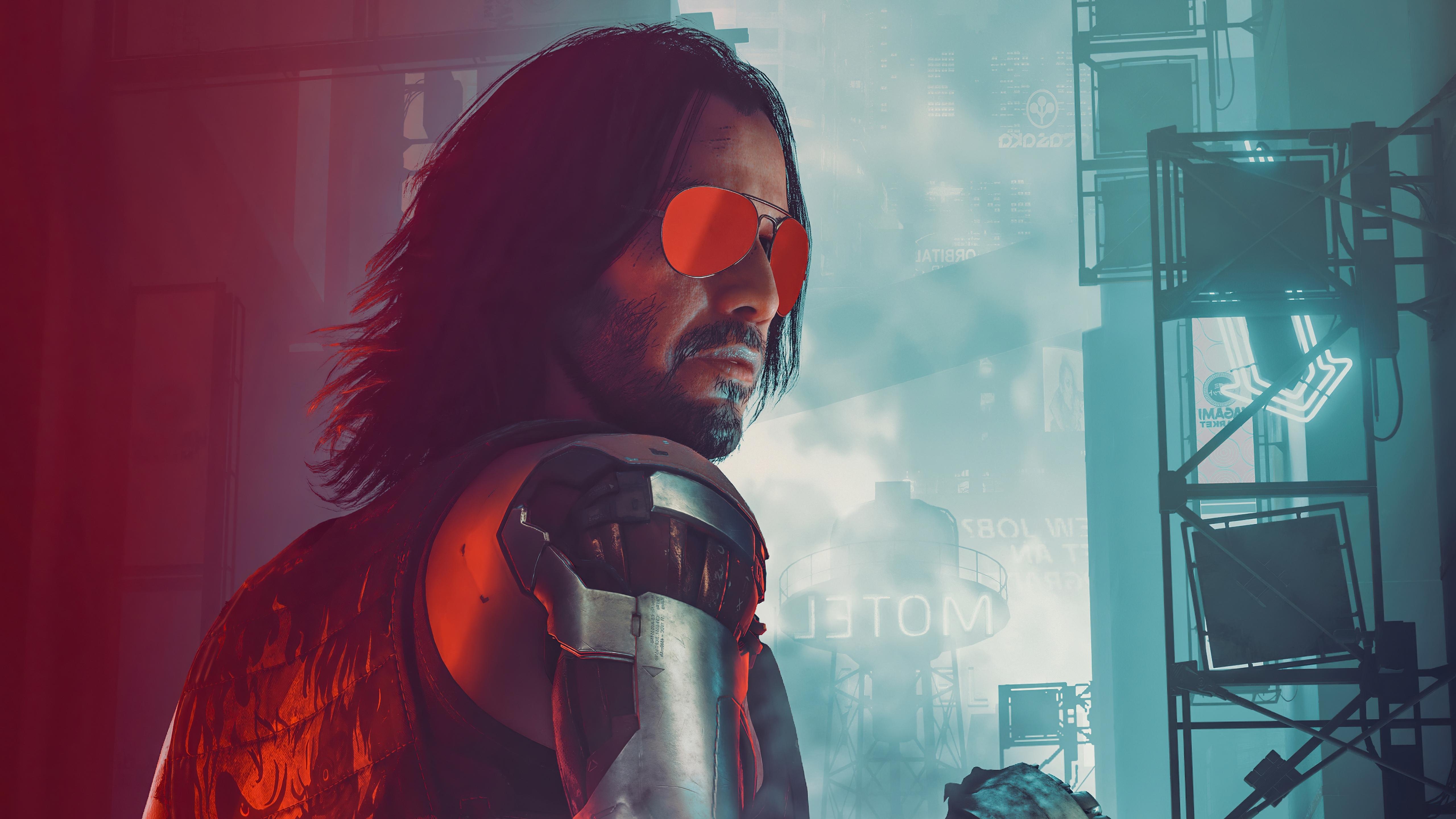 5120x2880 Wallpaper Glasses, Johnny Silverhand, Bionic Arm, Cyberpunk Keanu Reeves:5120x2880
