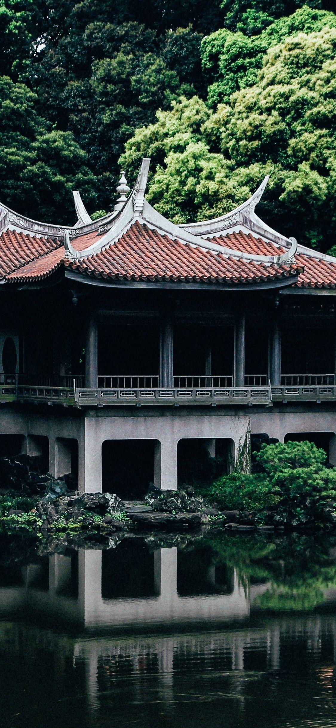 1125x2436 Japan, Tokyo, Temple, Trees, Pond 1125x2436 IPhone XS X Wallpaper