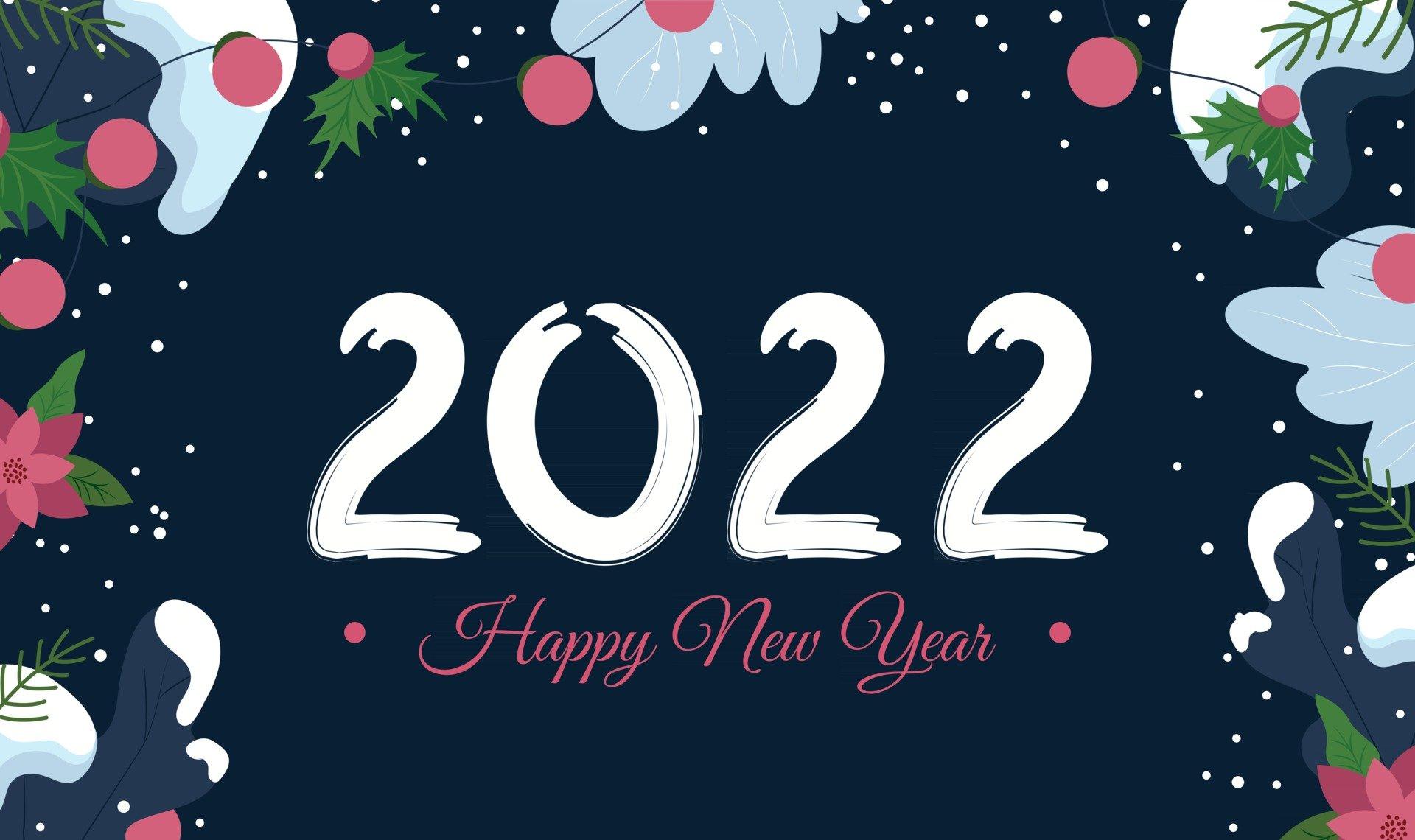 1920x1140 Happy new year 2022 horizontal banner or greeting card template with elements of Christmas tree and snowy branches Cartoon vector background