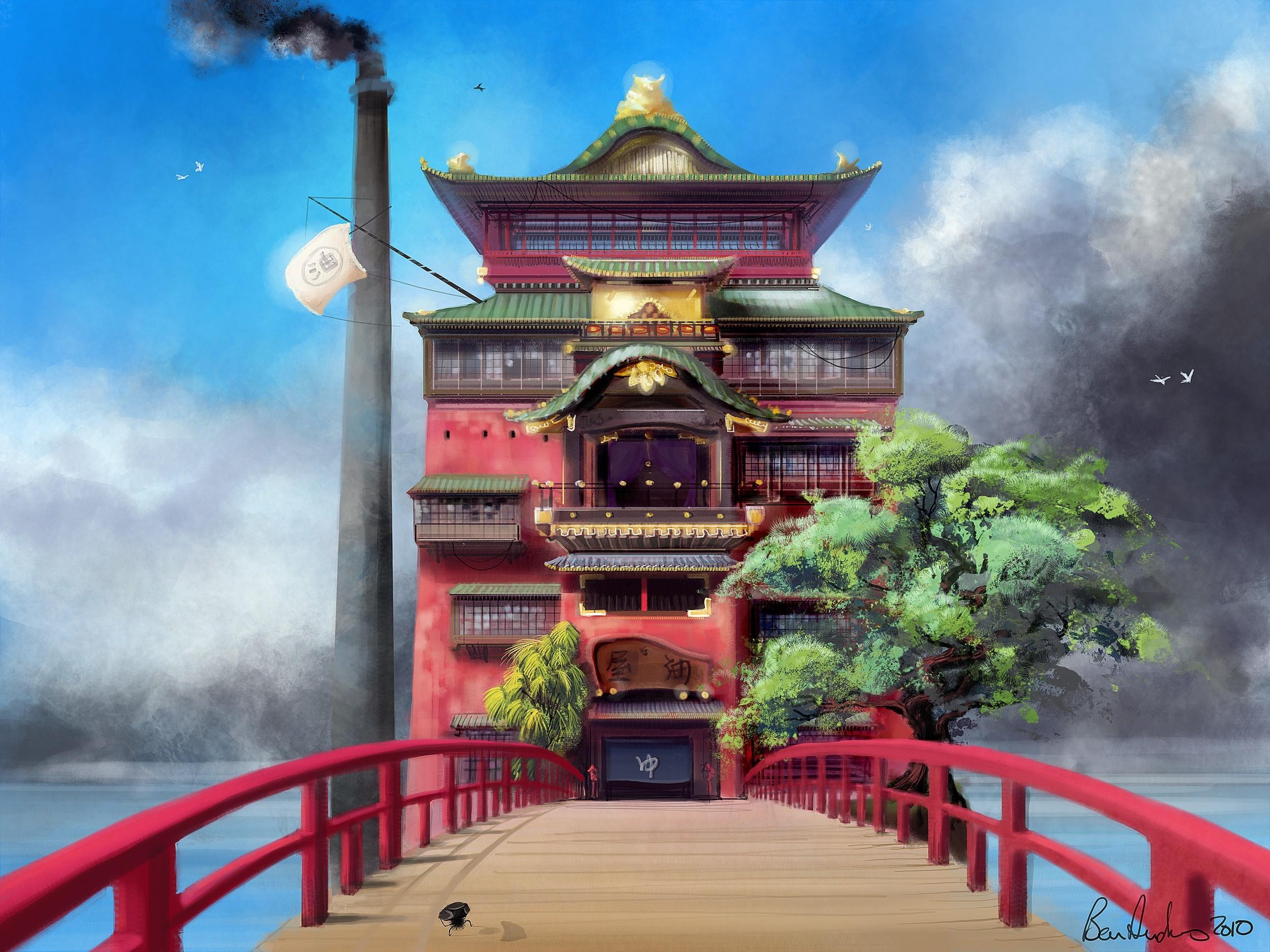 2500x1875 Download Wallpaper, Download japan hayao miyazaki trees spirited away bathroom houses spirit ben anime house cloud ghibli bath ch Wallpaper –Free Wallpaper Download