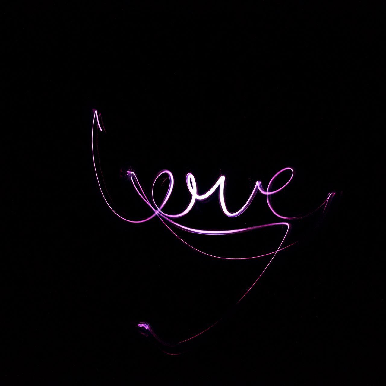 1280x1280 Download wallpaper 1280x1280 neon, love, inscription, text, dark background ipad, ipad ipad mini for parallax HD background