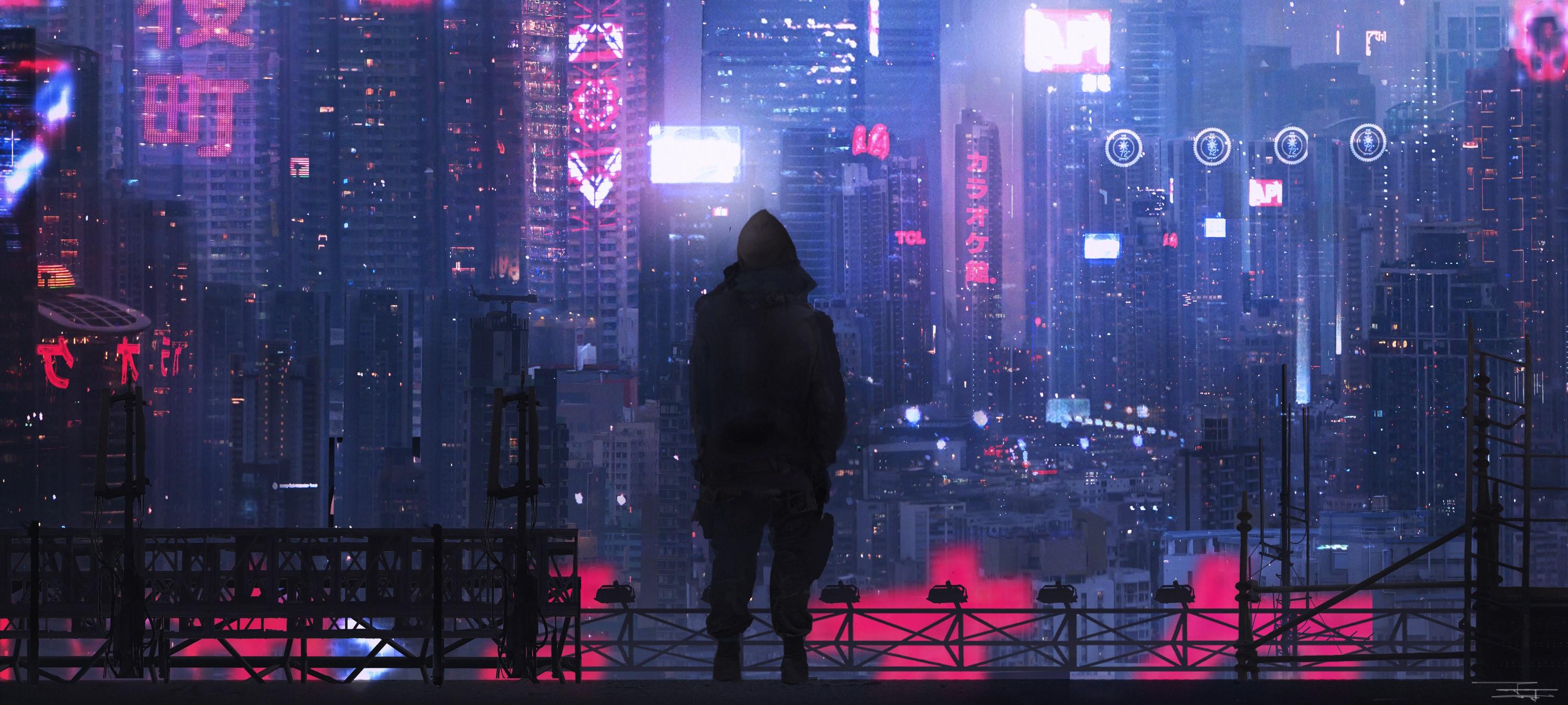 3000x1349 Ultra Wide, Neo Tokyo, Dystopic, Futuristic City, Digital Art, Synthwave, Lights, Science Fiction, Night, City, Futuristic, Dark, Ultrawide HD Wallpaper