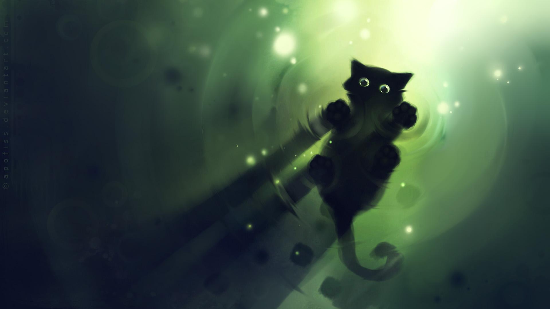 1920x1080 Black Cat With Green Eyes Wallpaper