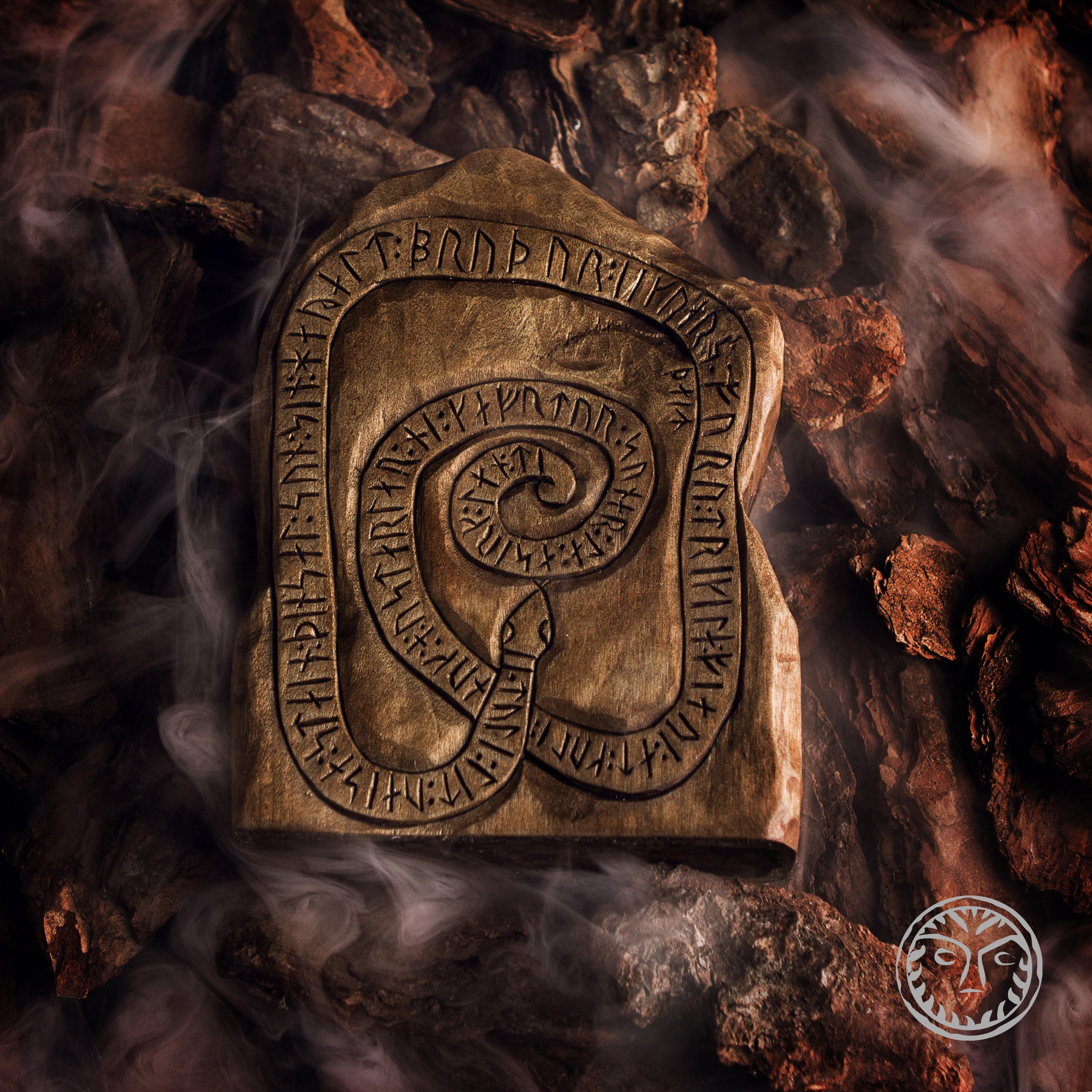 3000x3000 Scandinavian Norse Solar Rune Stone Viking Talisman Jormungandr Ouroboros Medieval Norse Mythology Viking Snake Asatru Amulet Art & Collectibles Sculpture