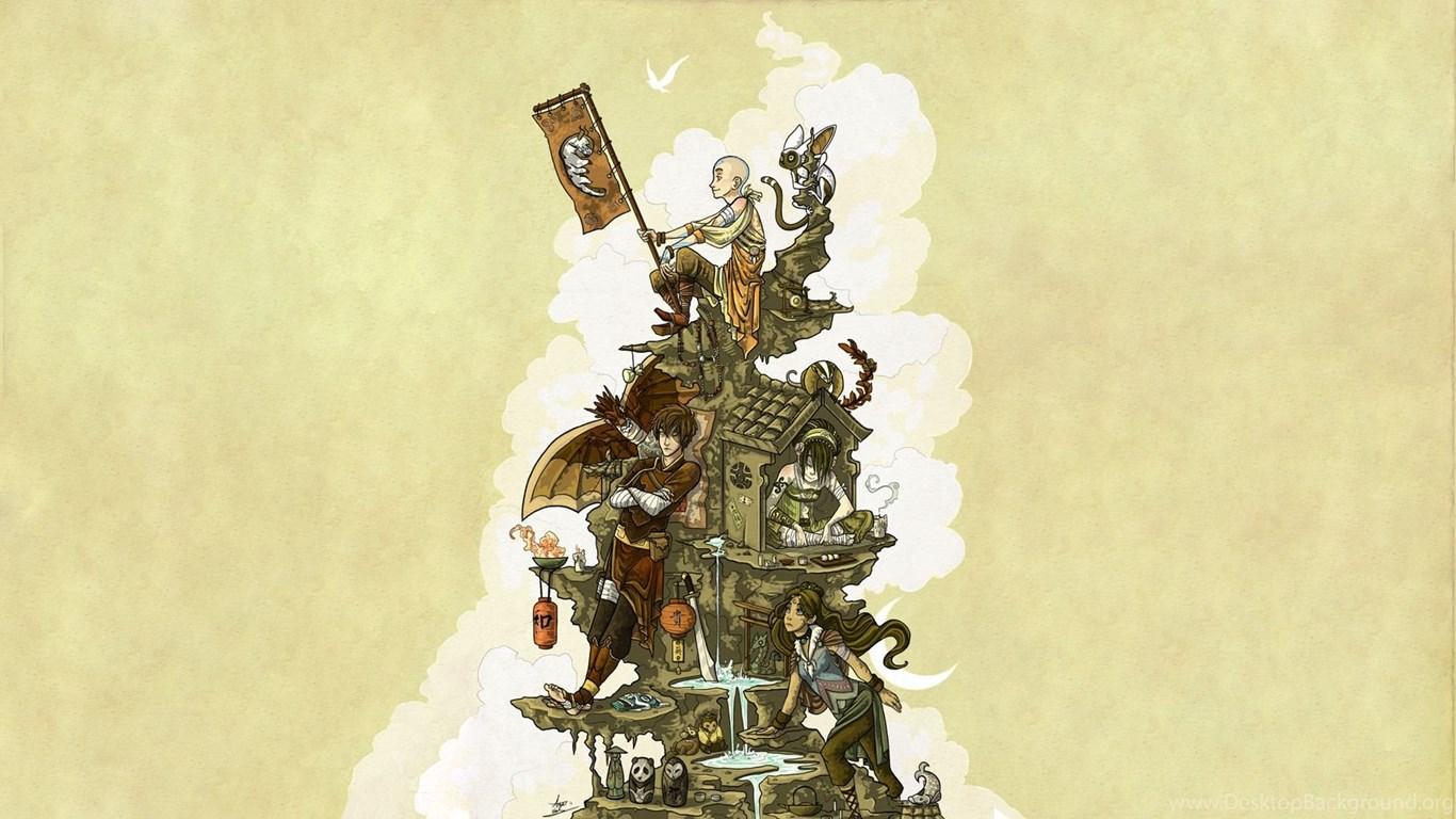 1366x768 Avatar The Last Airbender Aang Sokka Momo Wallpaper Desktop Background