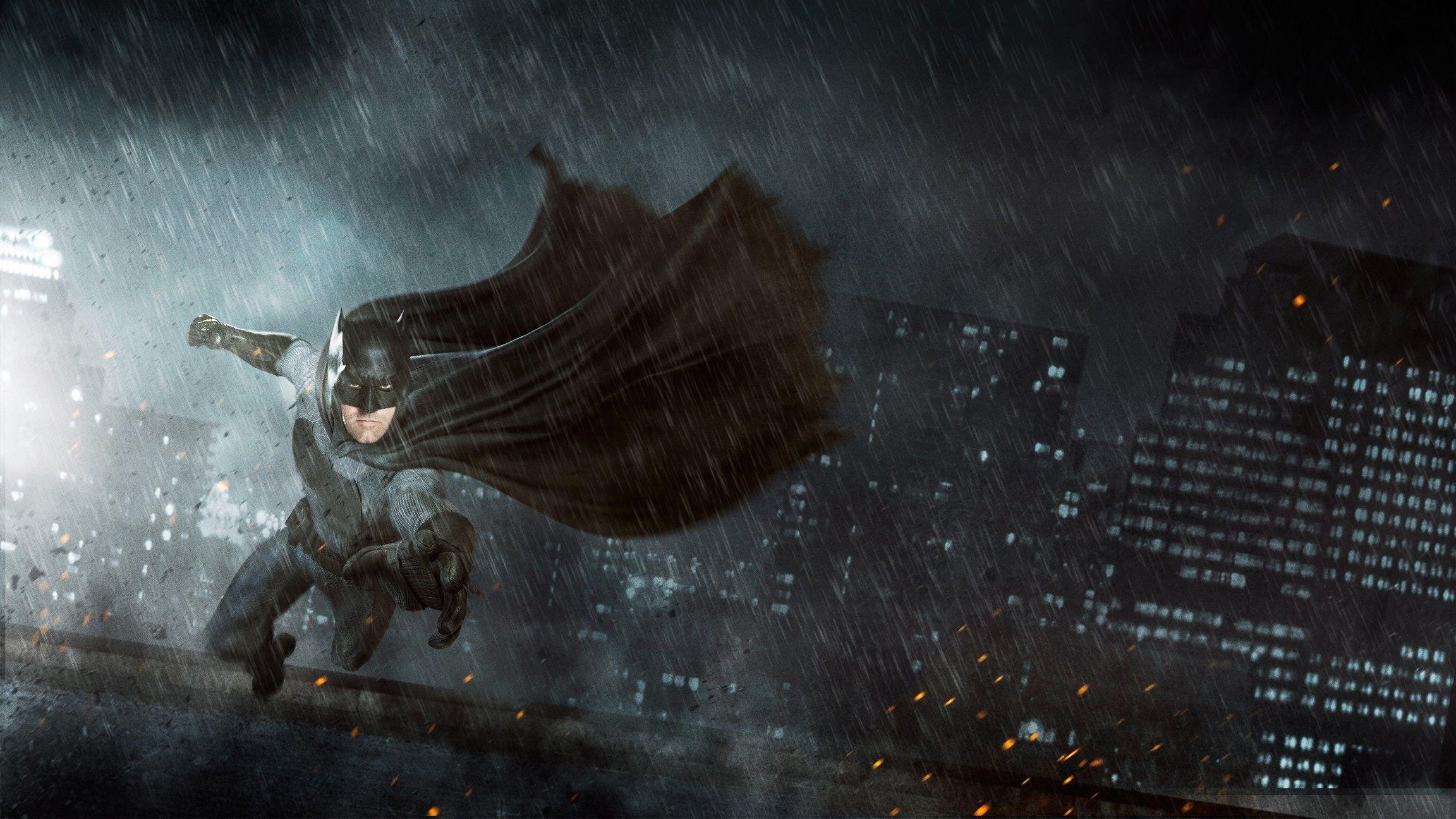 2304x1296 Batman Ben Affleck Dark Sky Rain Wallpaper Wallpaper