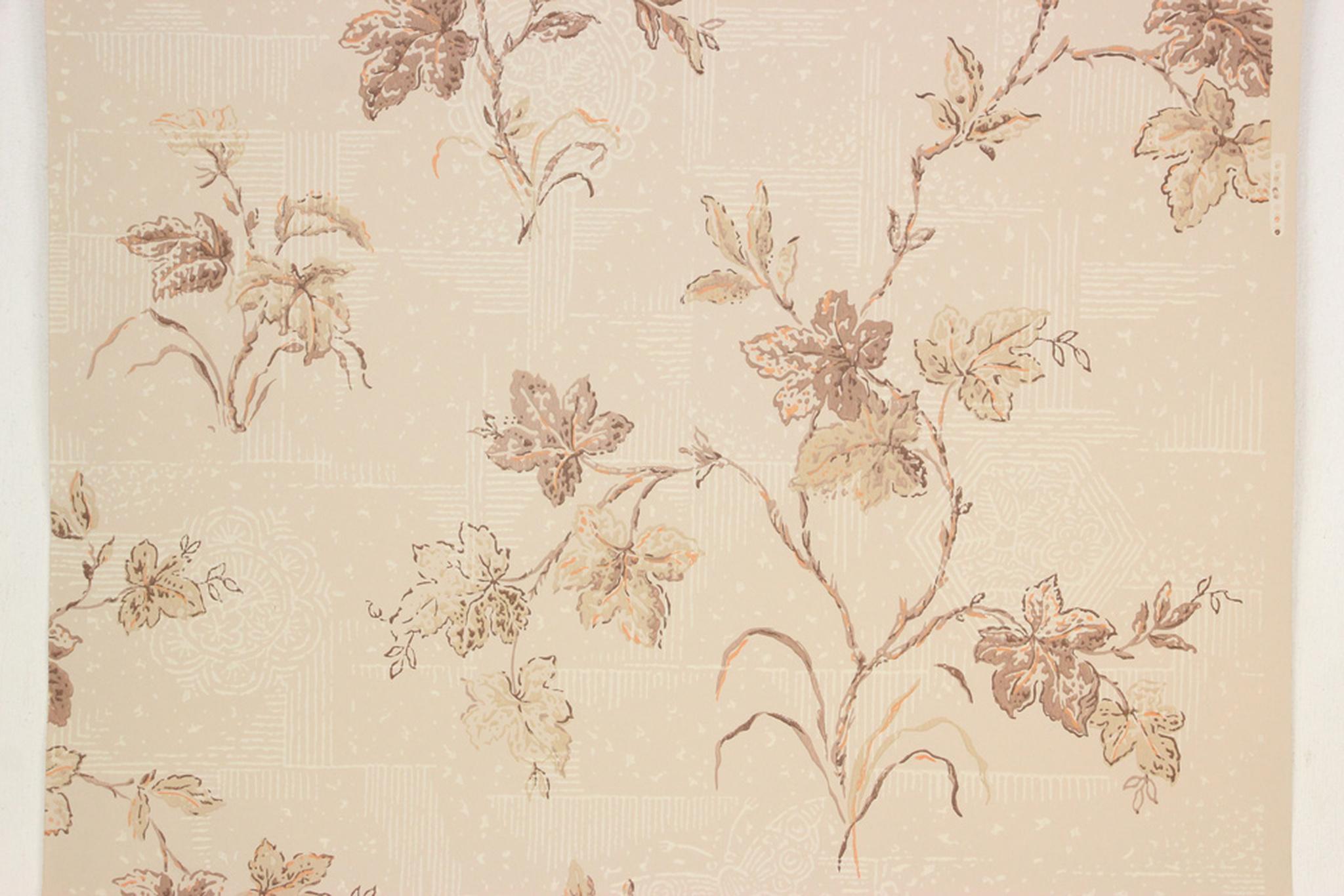 2048x1366 1950s Vintage Wallpaper Brown Leaves on Beige's Vintage Wallpaper