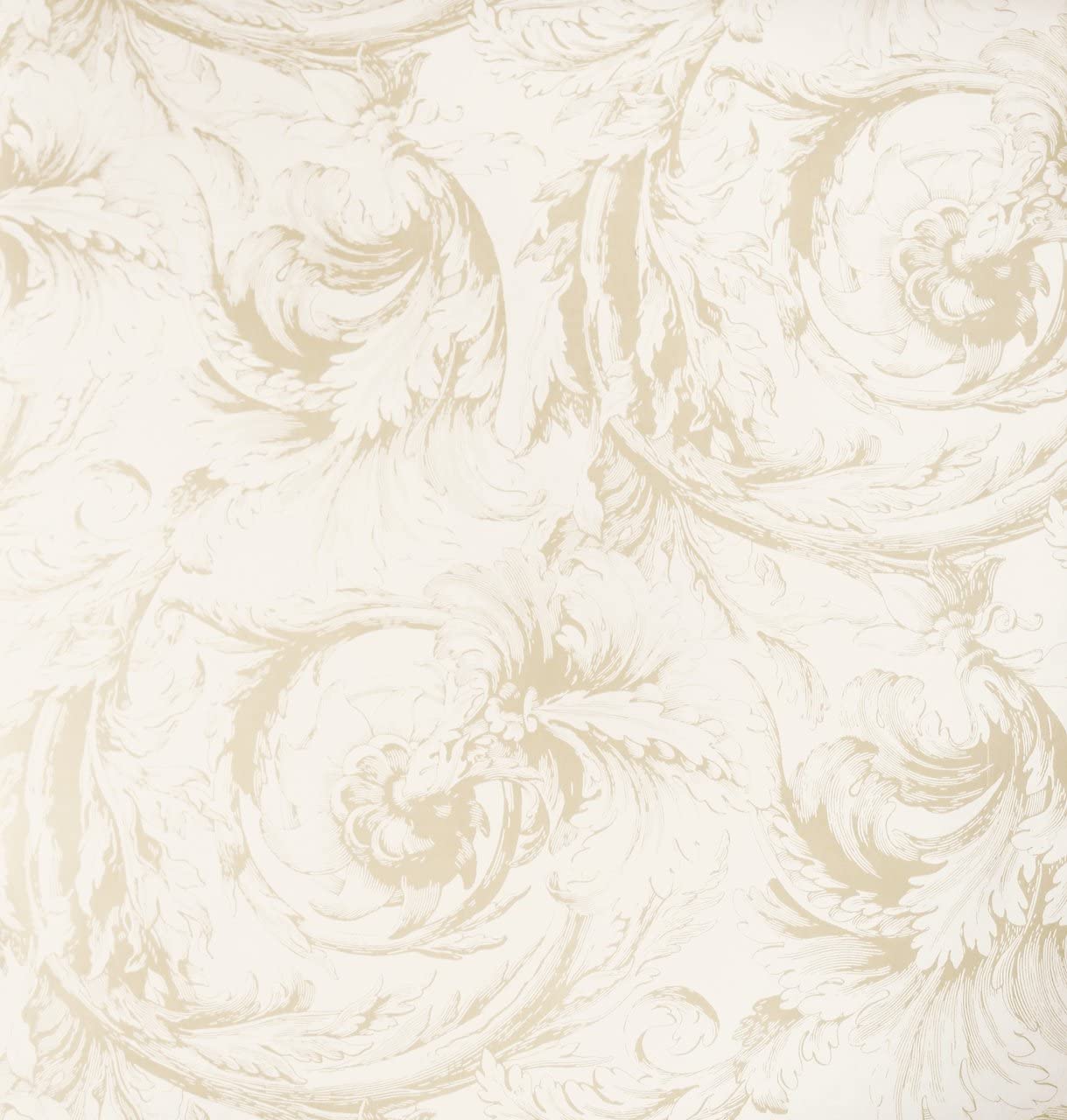 1219x1280 Interior Place RV9718 Raised Acanthus Leaf Wallpaper, Valencia Cream and Beige