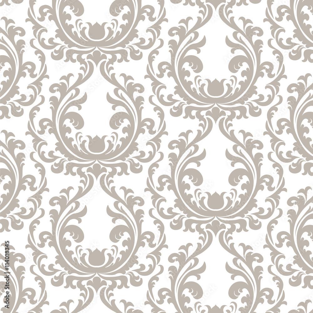 1000x1000 Vintage Floral ornament damask pattern. Elegant luxury texture for texture, fabric, wallpaper, background and invitation cards. Beige color. Vector Stock Vector