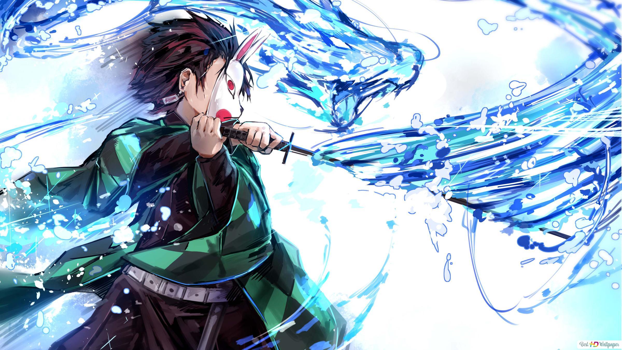 2400x1350 Demon Slayer: Tanjiro's water breathing- Dragon form HD wallpaper download