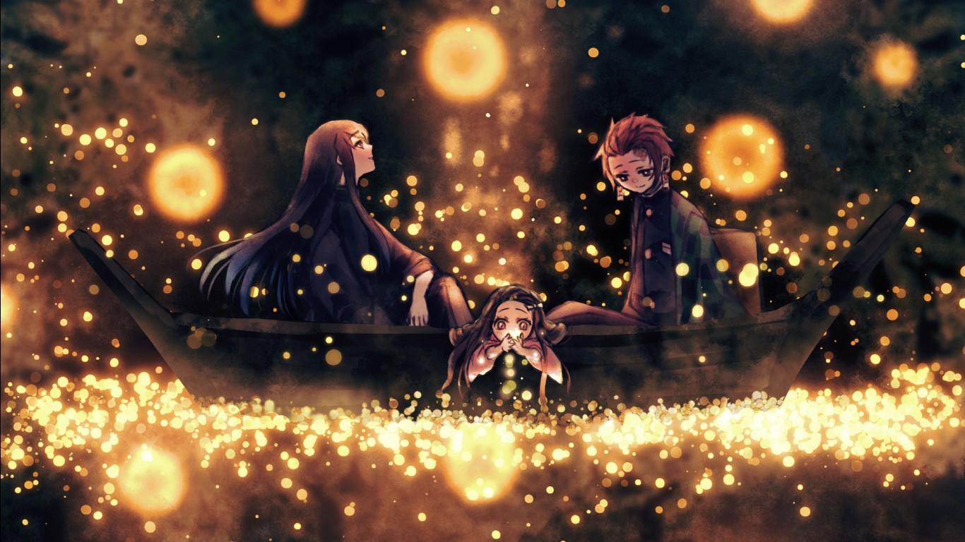1366x768 Muichiro Tokito Nezuko Kamado Tanjirou Kamado HD Demon Slayer Kimetsu no Yaiba Wallpaper