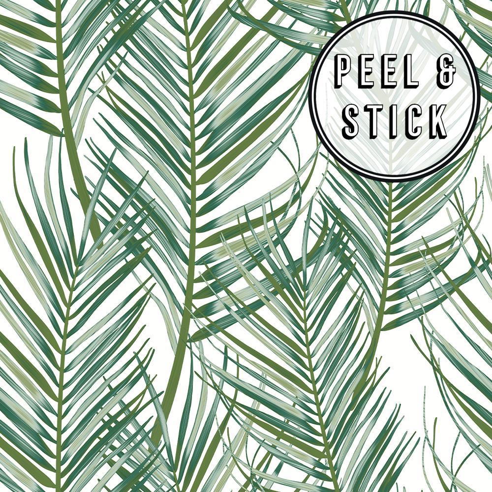 1000x1000 transform Transform White and Green Palm Peel and Stick Wallpaper in the Wallpaper department at