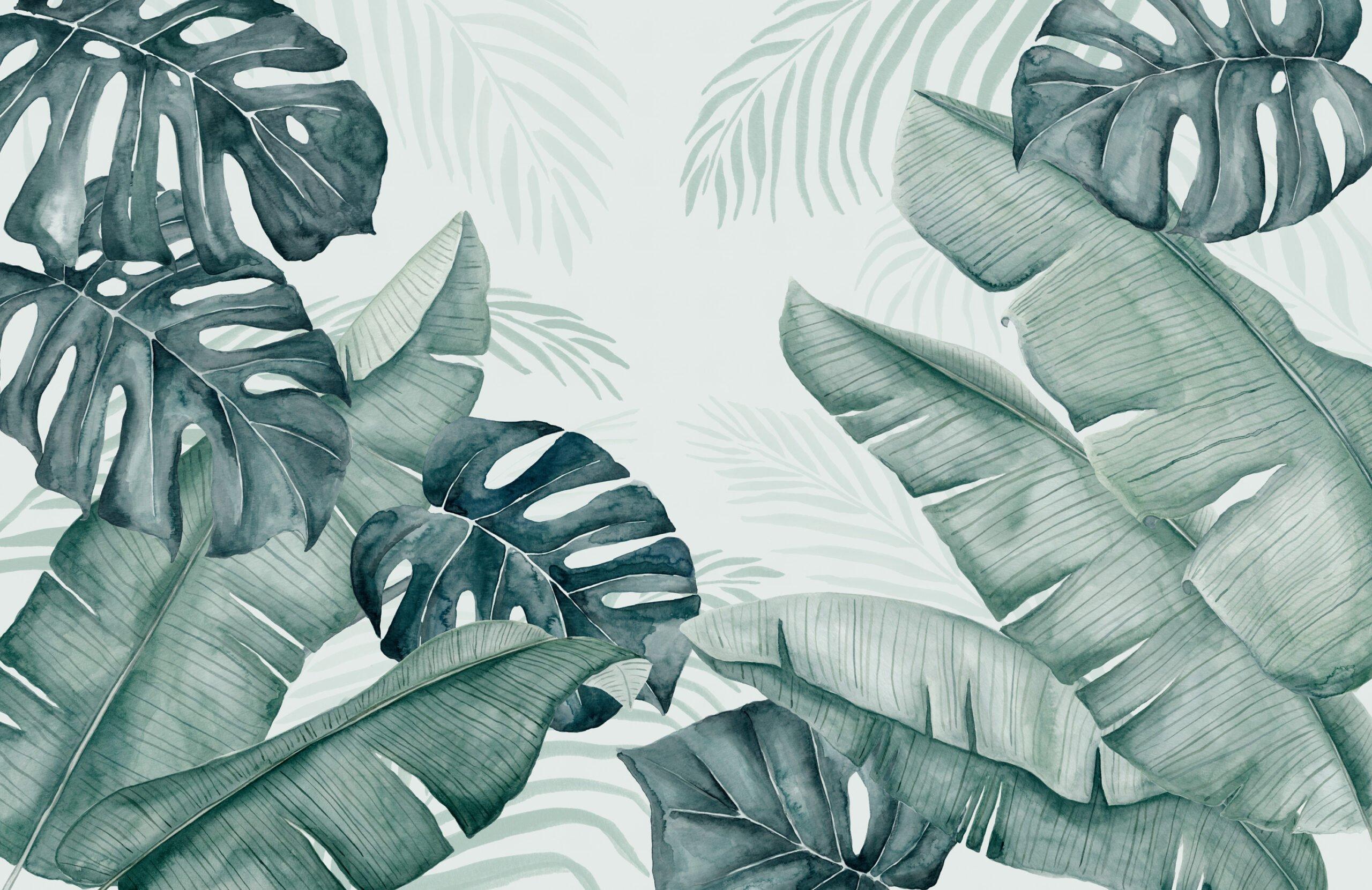 2560x1661 Green & Blue Tropical Leaves Wallpaper Mural