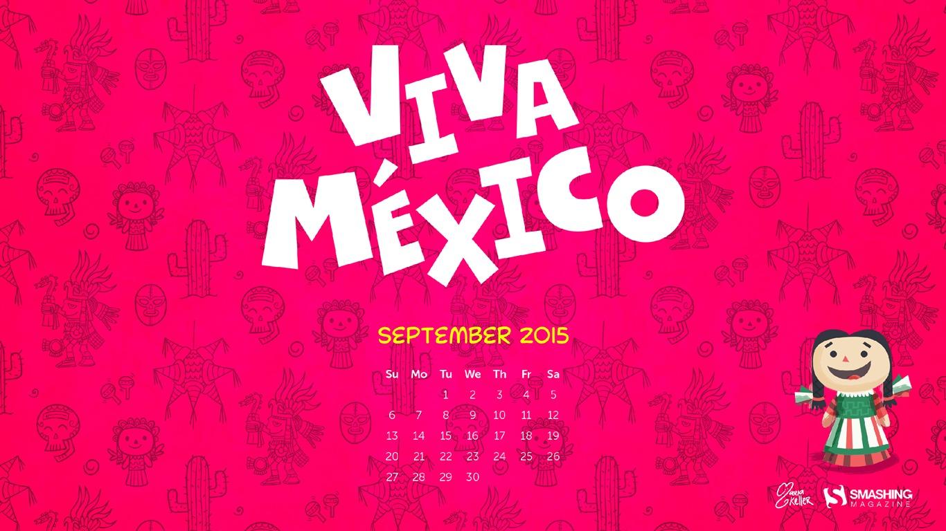1366x768 Viva Mexico September 2015 Calendar Wallpaper