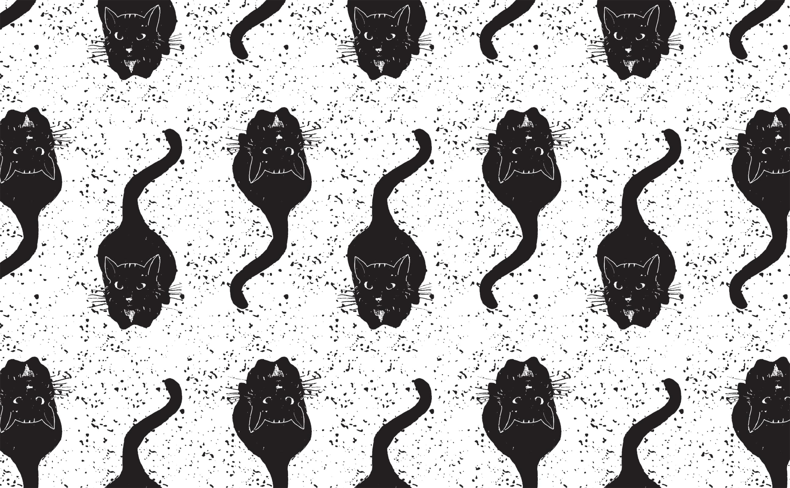 2592x1602 Magic Black cat Block Print seamless Pattern Wallpaper for Walls
