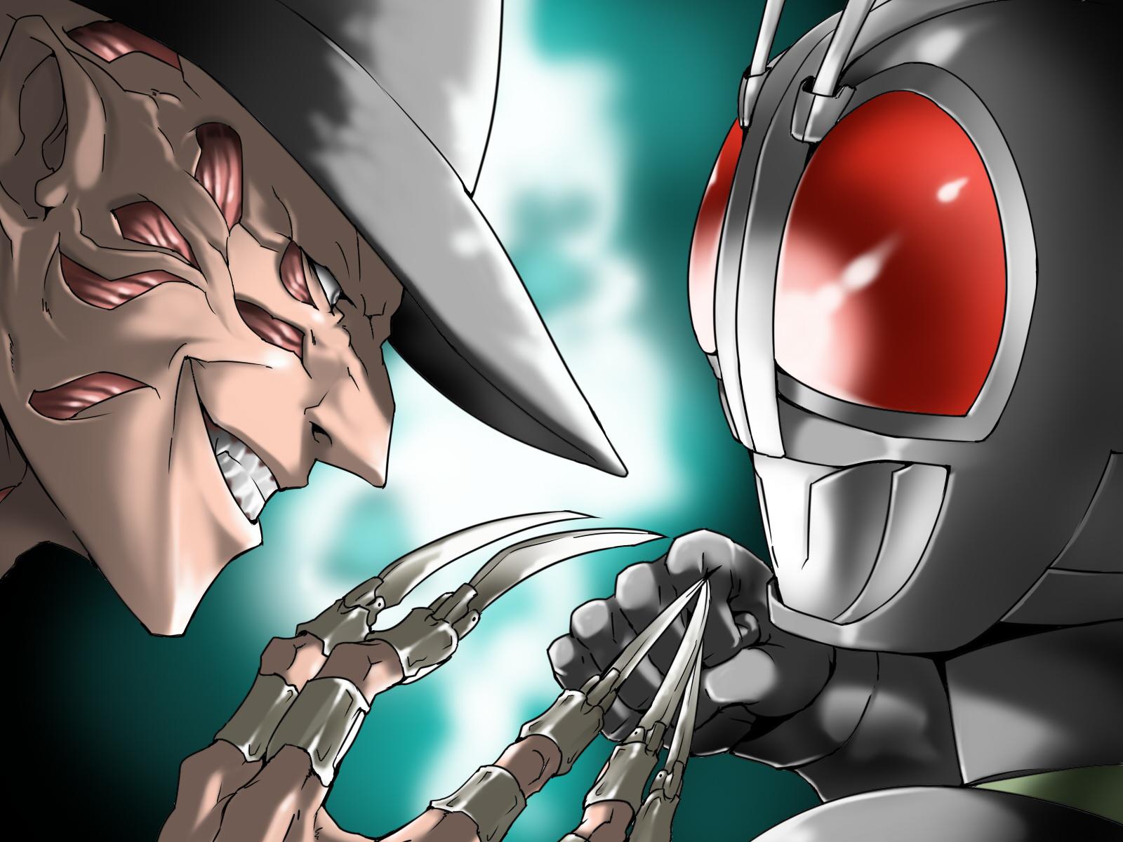 1600x1200 kamen rider black rx and freddy krueger (kamen rider and 2 more) drawn