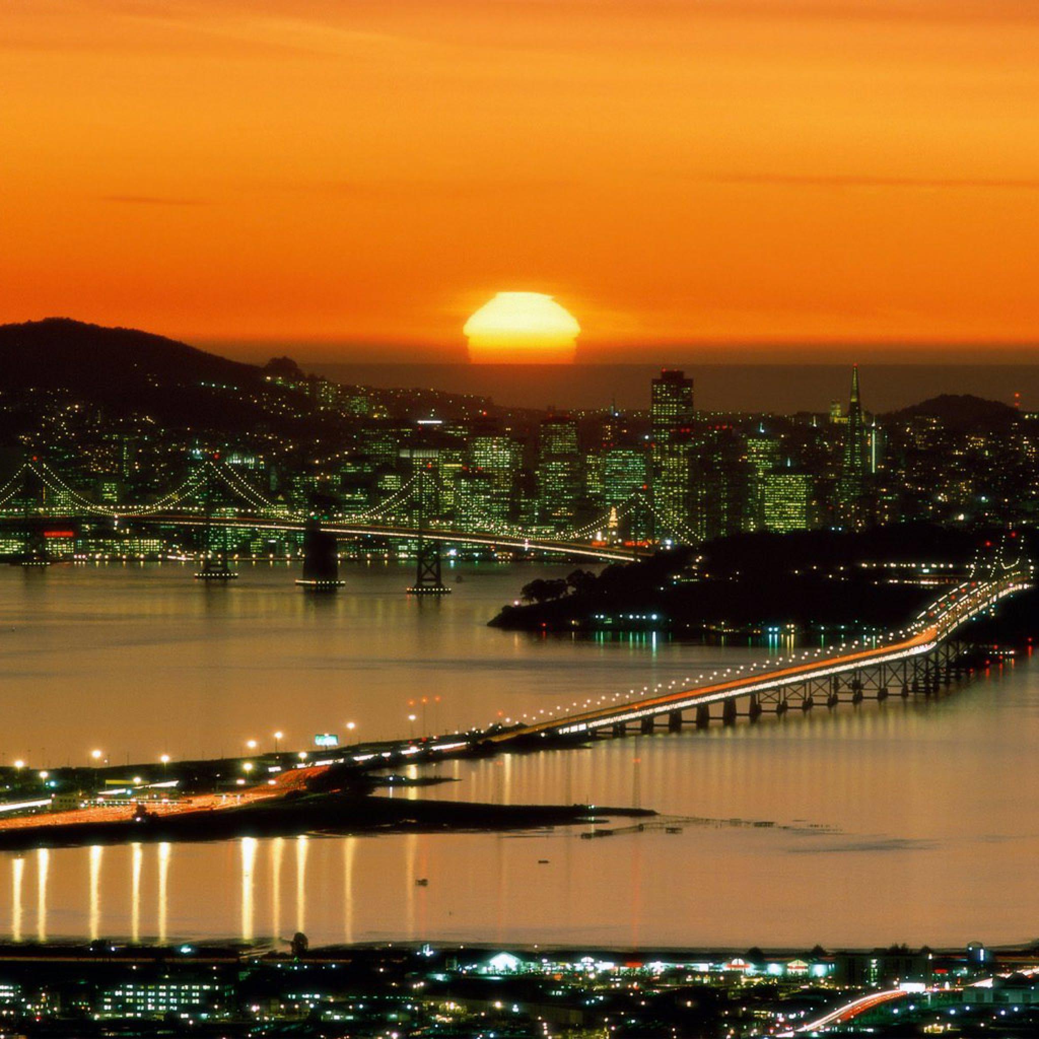 2048x2048 Landmarks Setting Sun Over San Francisco iPhone HD Wallpaper Free