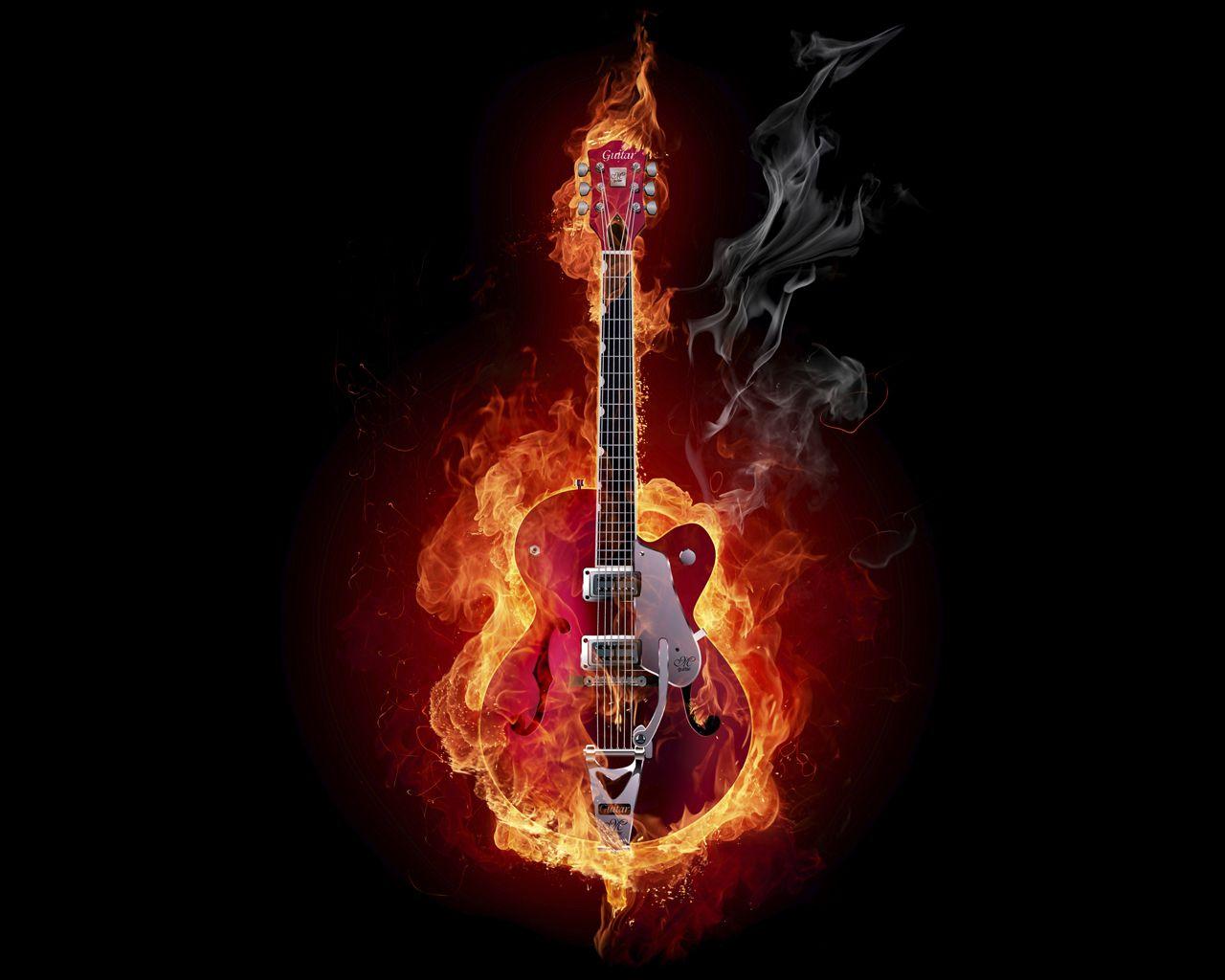 1280x1024 Guitar Wallpaper: Guitar. Fire art, Music wallpaper, Flame art