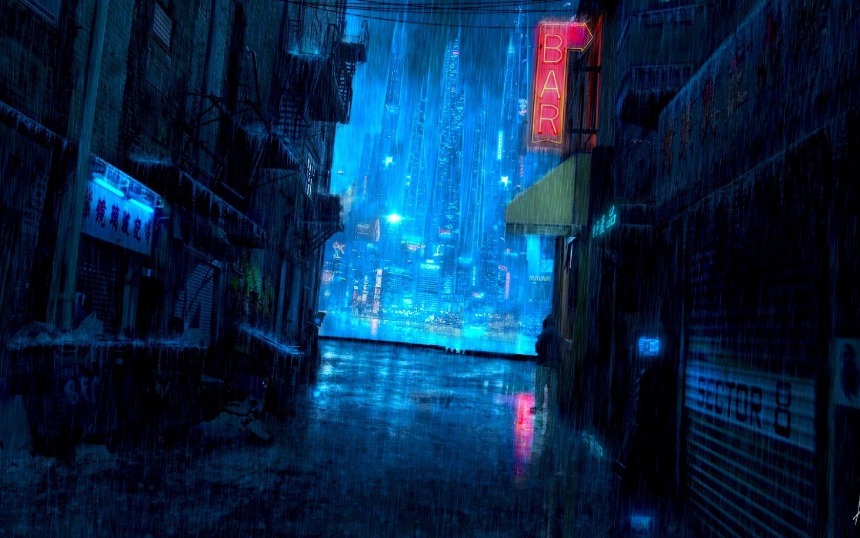 1680x1050 Download 1680x1050 Futuristic City, Raining, Skyscrapers, Sci Fi