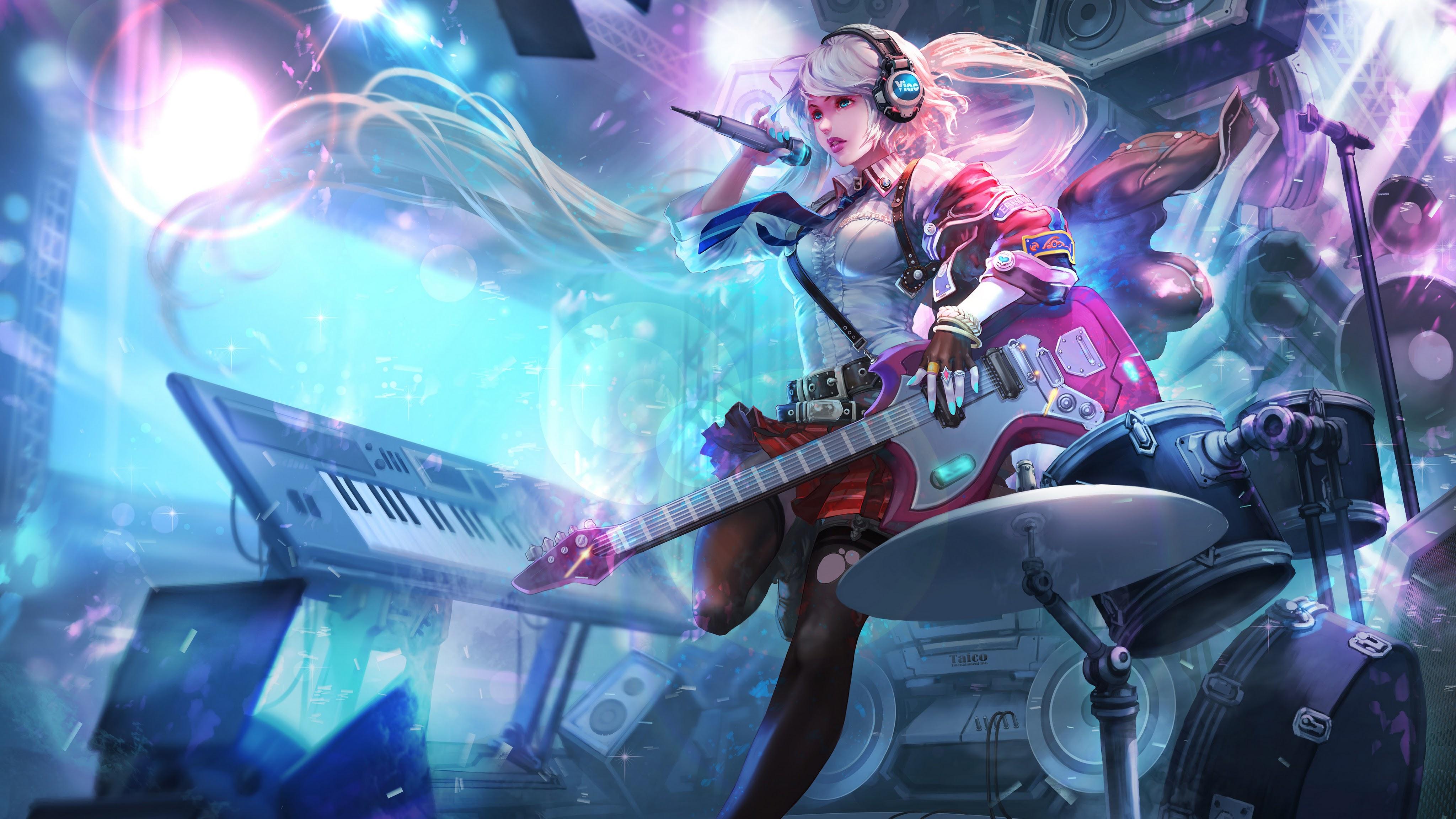4096x2304 Anime Girl Singing Guitar 4K Wallpaper