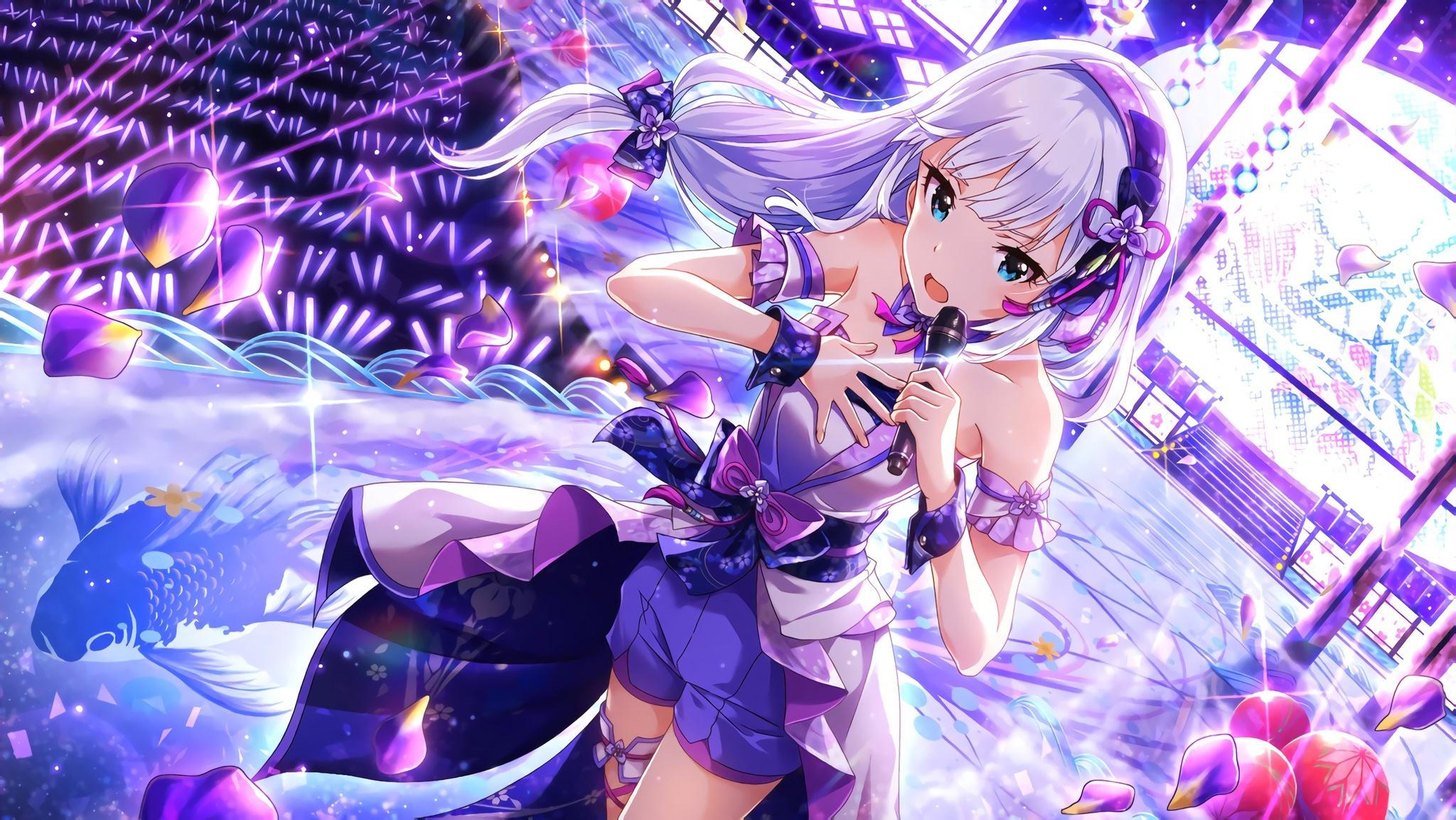 2048x1154 Wallpaper Anime Girl, The Idolmaster Million Live, Singing, Dress, Stage:2048x1154