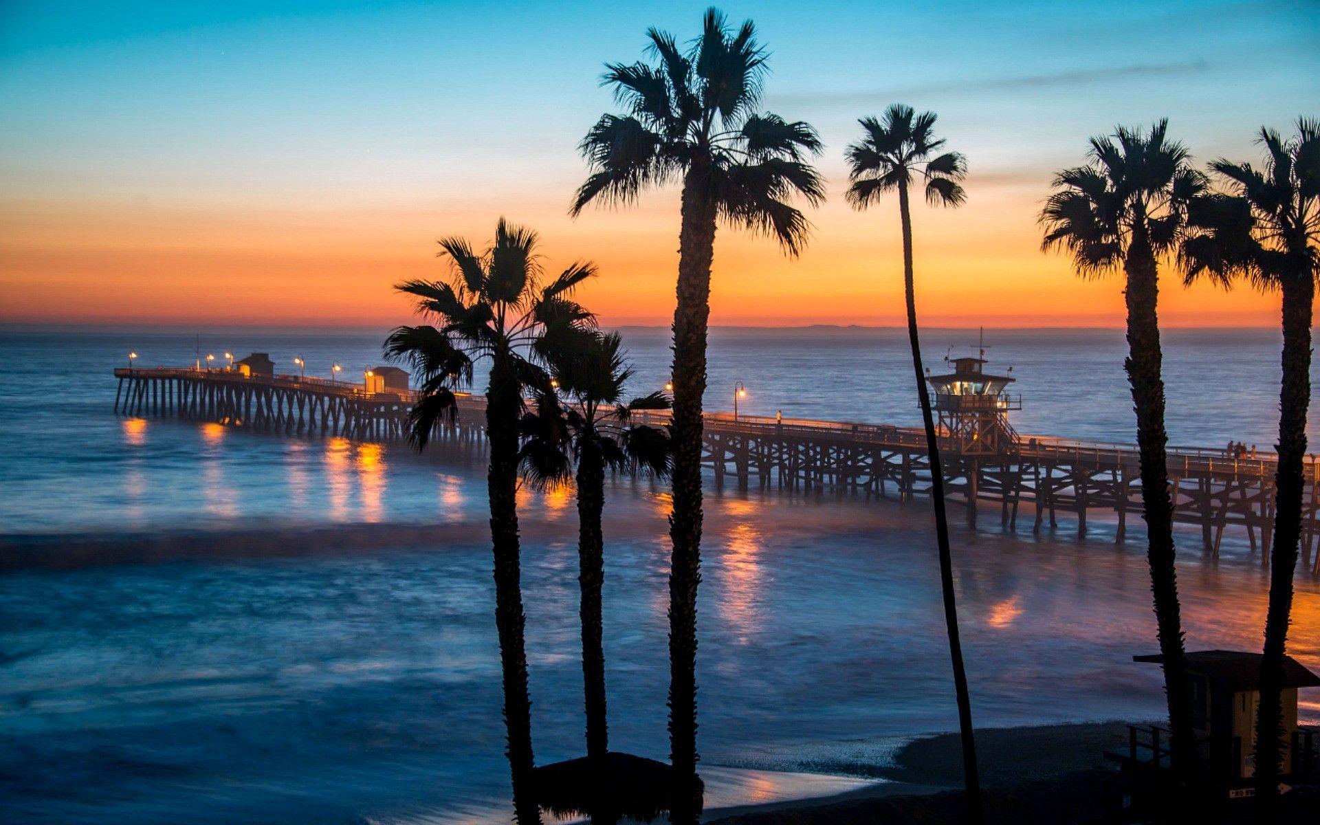 1920x1200 Hoàng hôn: San Malibu Pier Palms Clemente Sunset Lake Hình nền cho HD