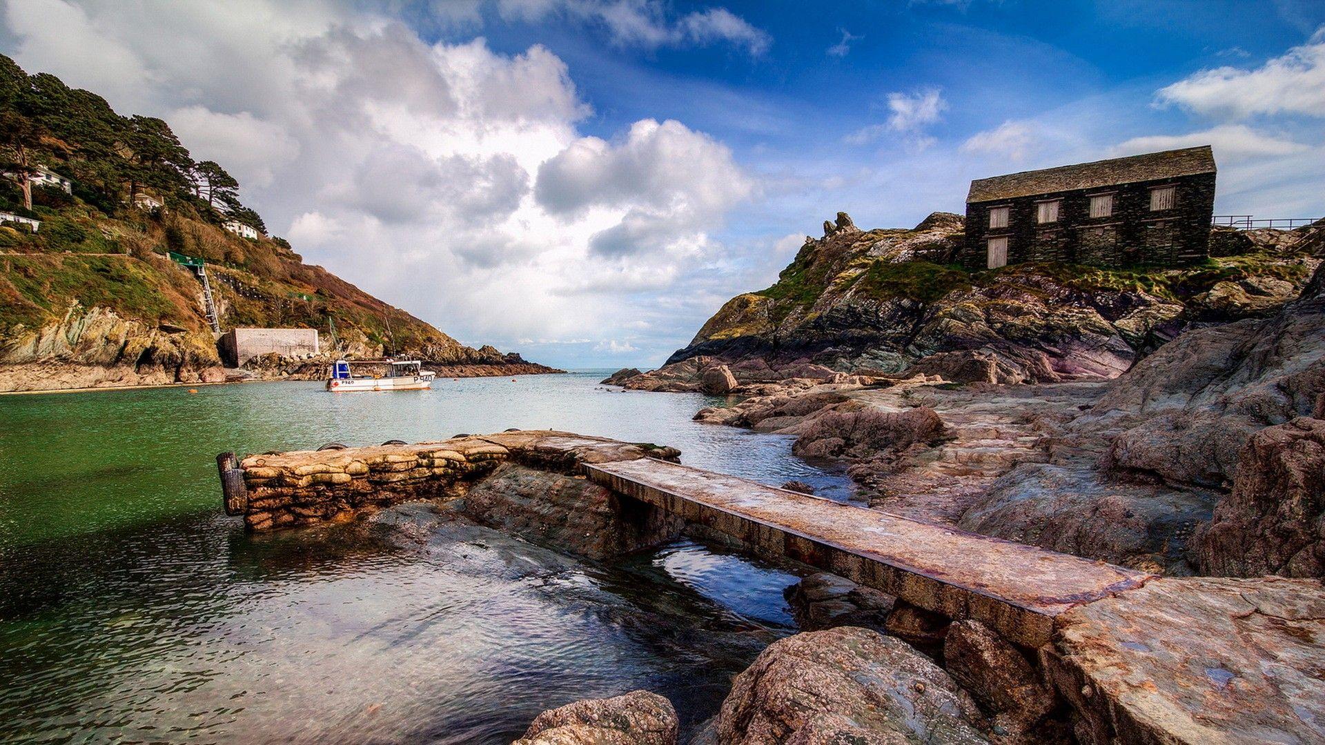 1920x1080 Bridges Lovely Pier Dock Village Polperro England Cornwall Gb River