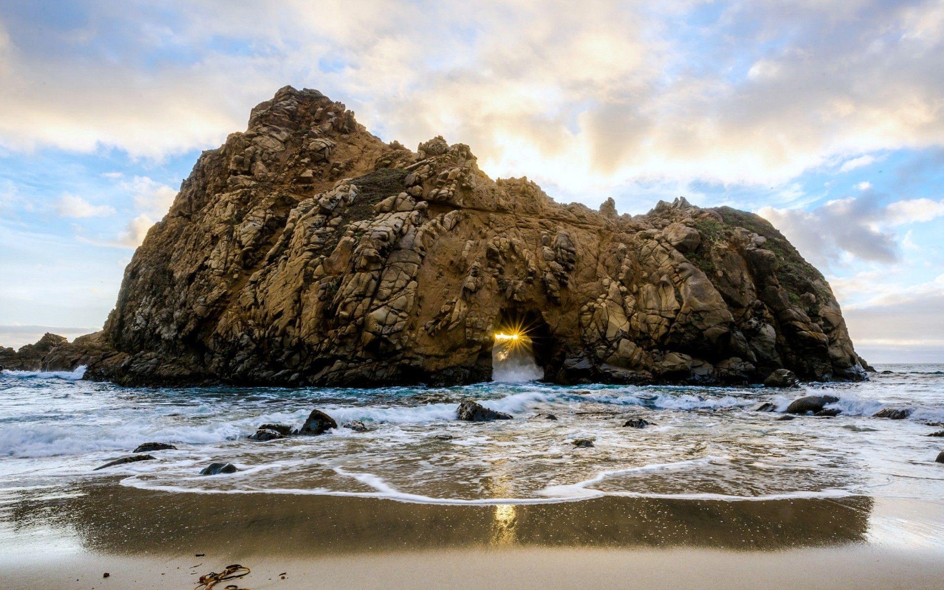 1920x1200 Sunsets: Rock Nature Sunset Pheiffer Malibu California Beach