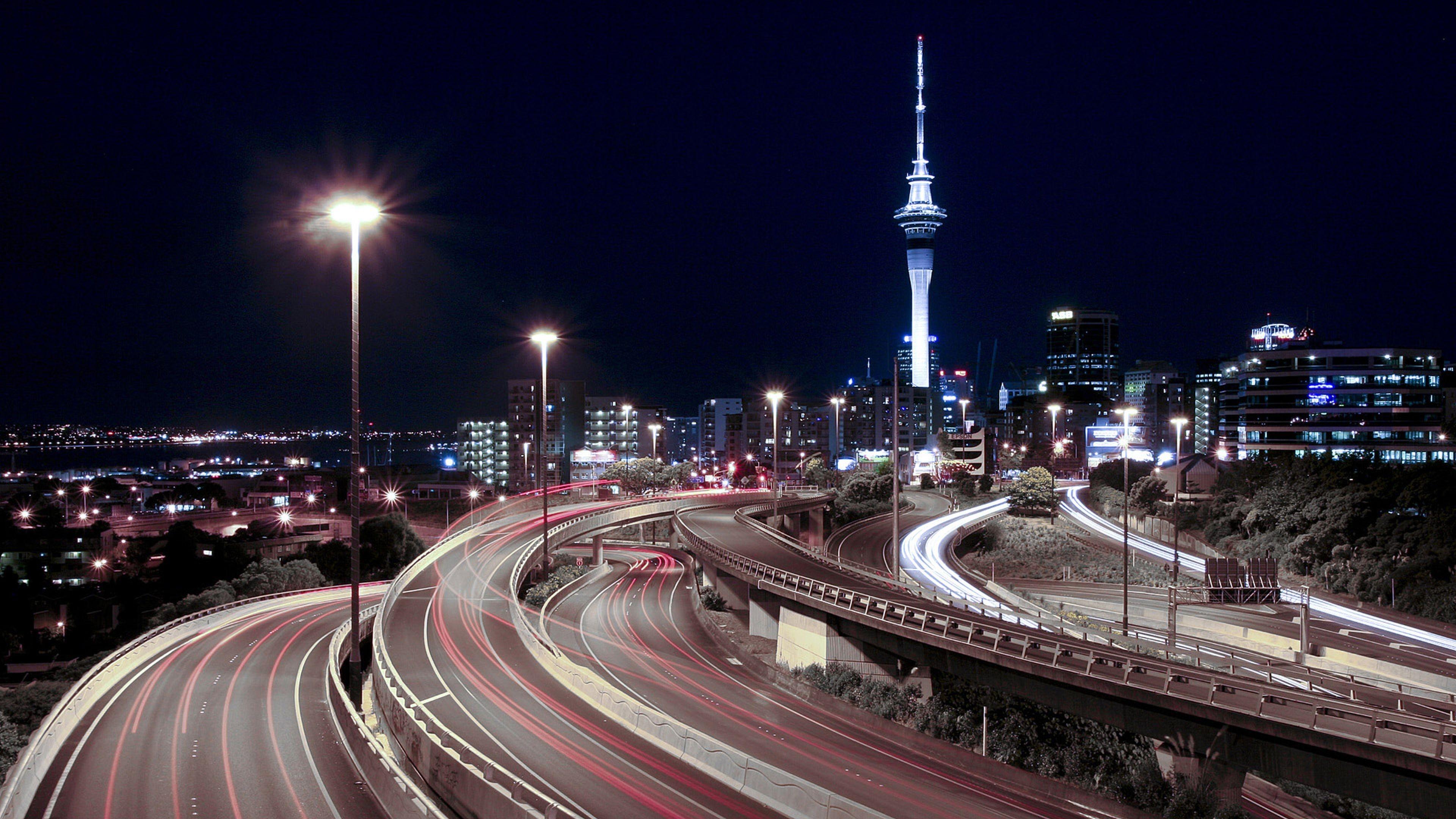 3840x2160 cityscapes lights buildings skyscrapers auckland