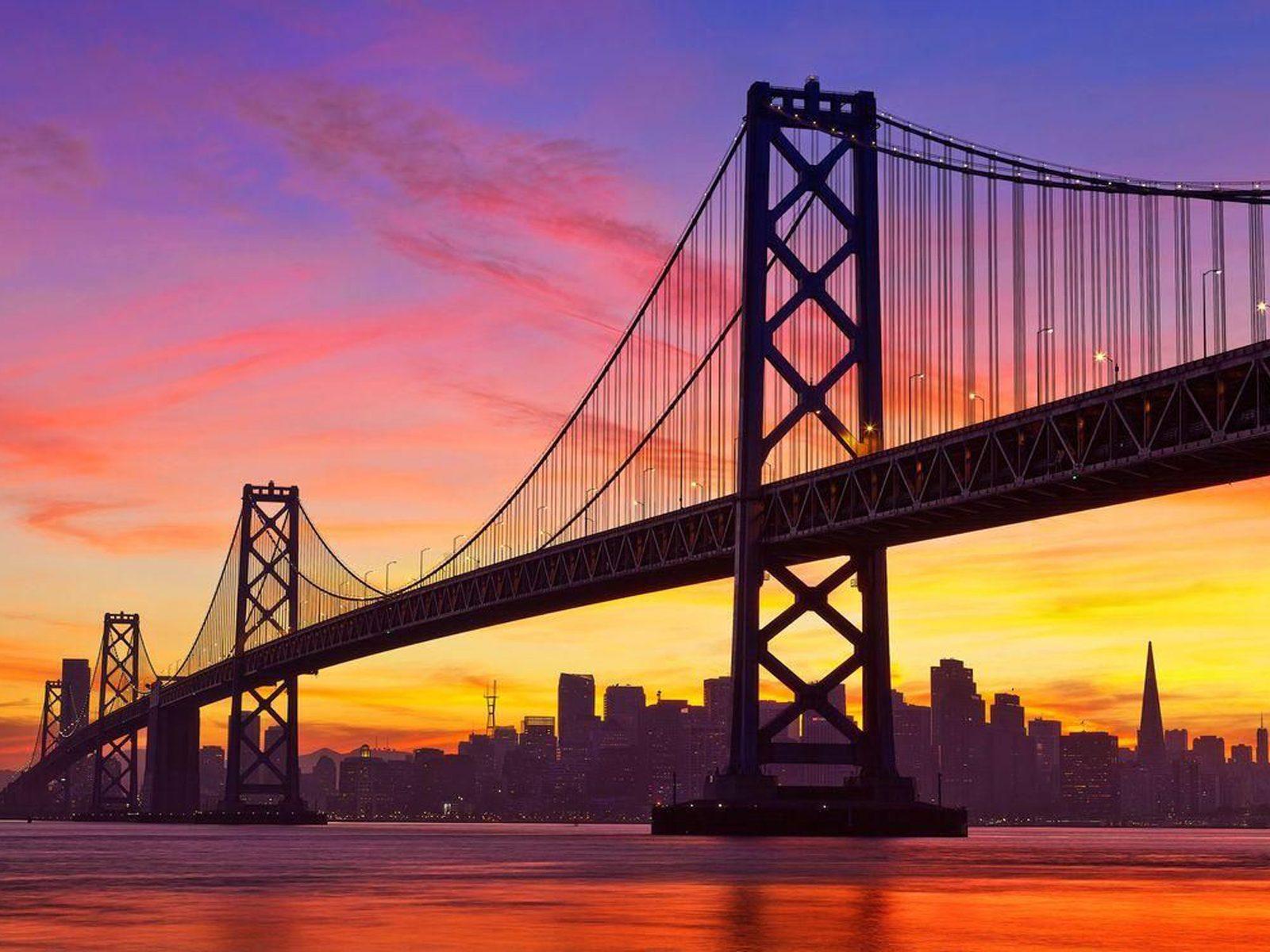 1600x1200 Golden Gate Bridge At Dusk San Francisco Desktop Wallpaper HD For Mobile Phones And Pc 1920x1200 :