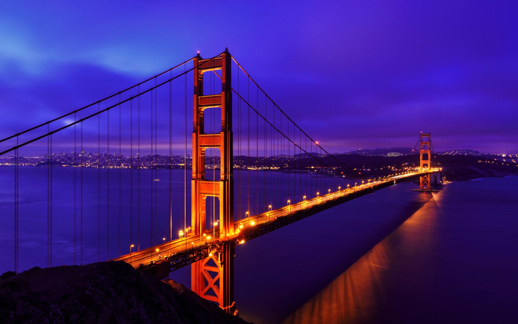 1680x1050 Golden Gate Bridge Blue Night Suspension Bridge In San Francisco California United States 4k Ultra HD Wallpaper For Desktop And Mobile Phones :