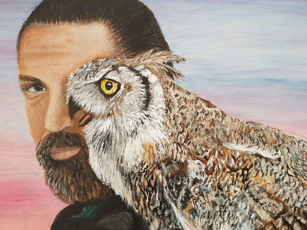 1024x768 The Owl Man from England by Maria Arias. Original painting Online