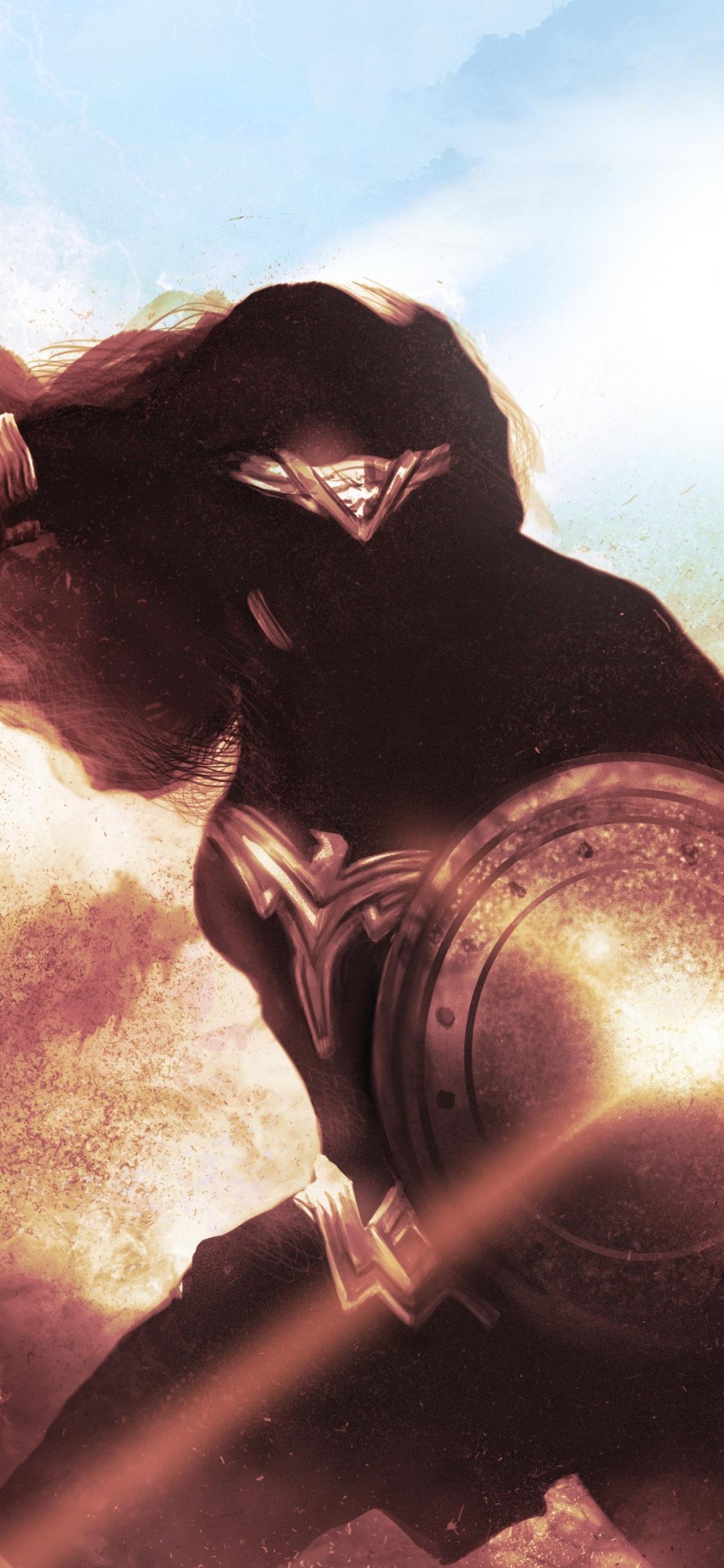 1125x2436 Dark, Artwork, Wonder Woman, Sword And Shield, Wallpaper Woman Sword And Shield Art