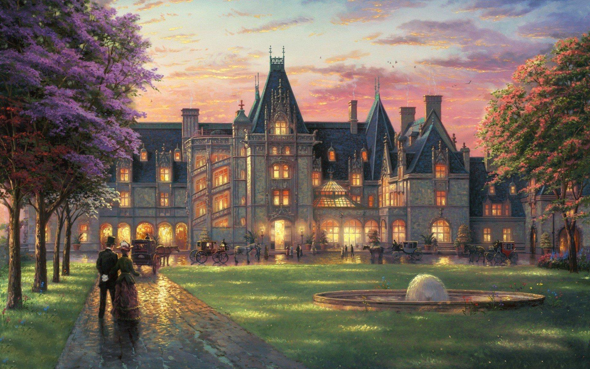 1920x1200 mansion, Jardin, Arte, Pintura Wallpaper HD / Desktop and Mobile Background