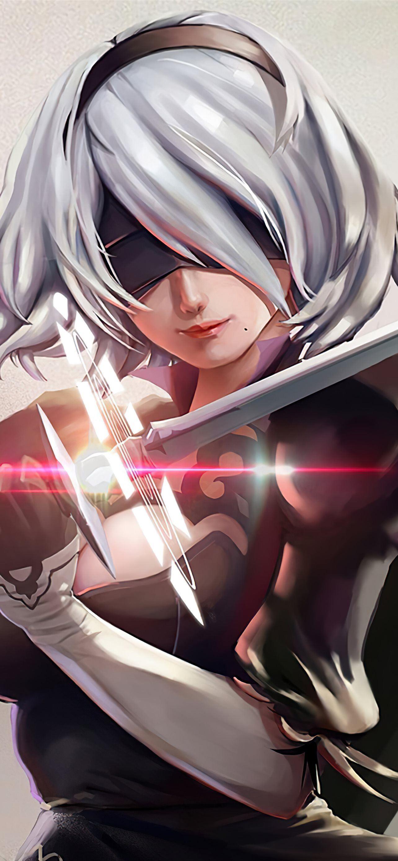 1284x2778 YoRHa 2B Nier Automata Katana Swords 4K pho. iPhone Wallpaper Free Download