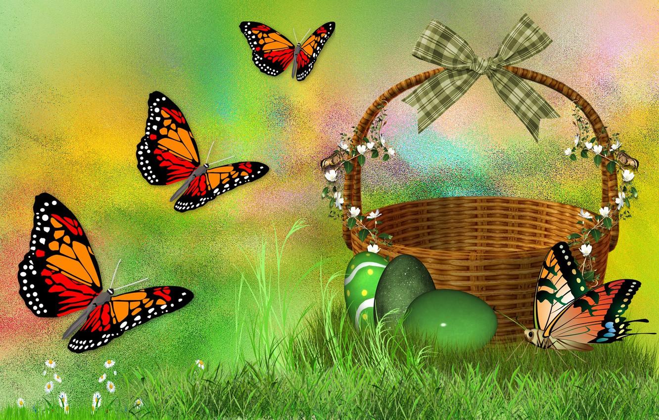 1332x850 Wallpaper BUTTERFLY, MOOD, EASTER, EGGS, HOLIDAY, THE WALLPAPERS image for desktop, section праздники
