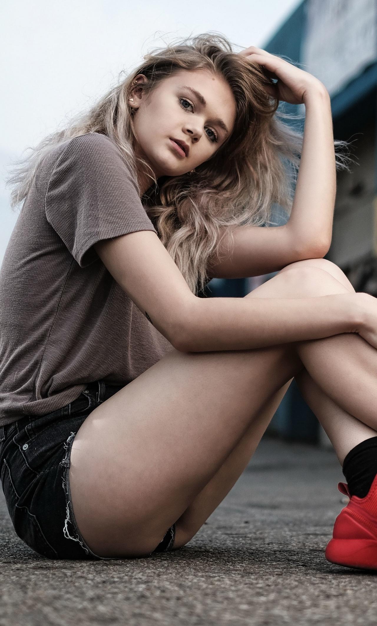 1280x2120 Girl Sitting Athletic Shoes 4k iPhone HD 4k Wallpaper, Image, Background, Photo and Picture