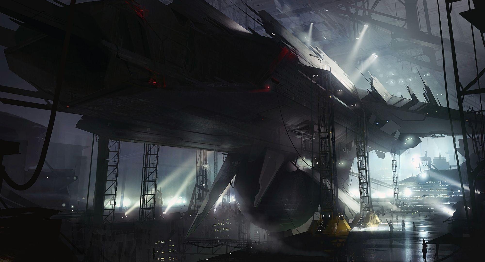 2000x1081 Gray spaceship illustration, science fiction, construction