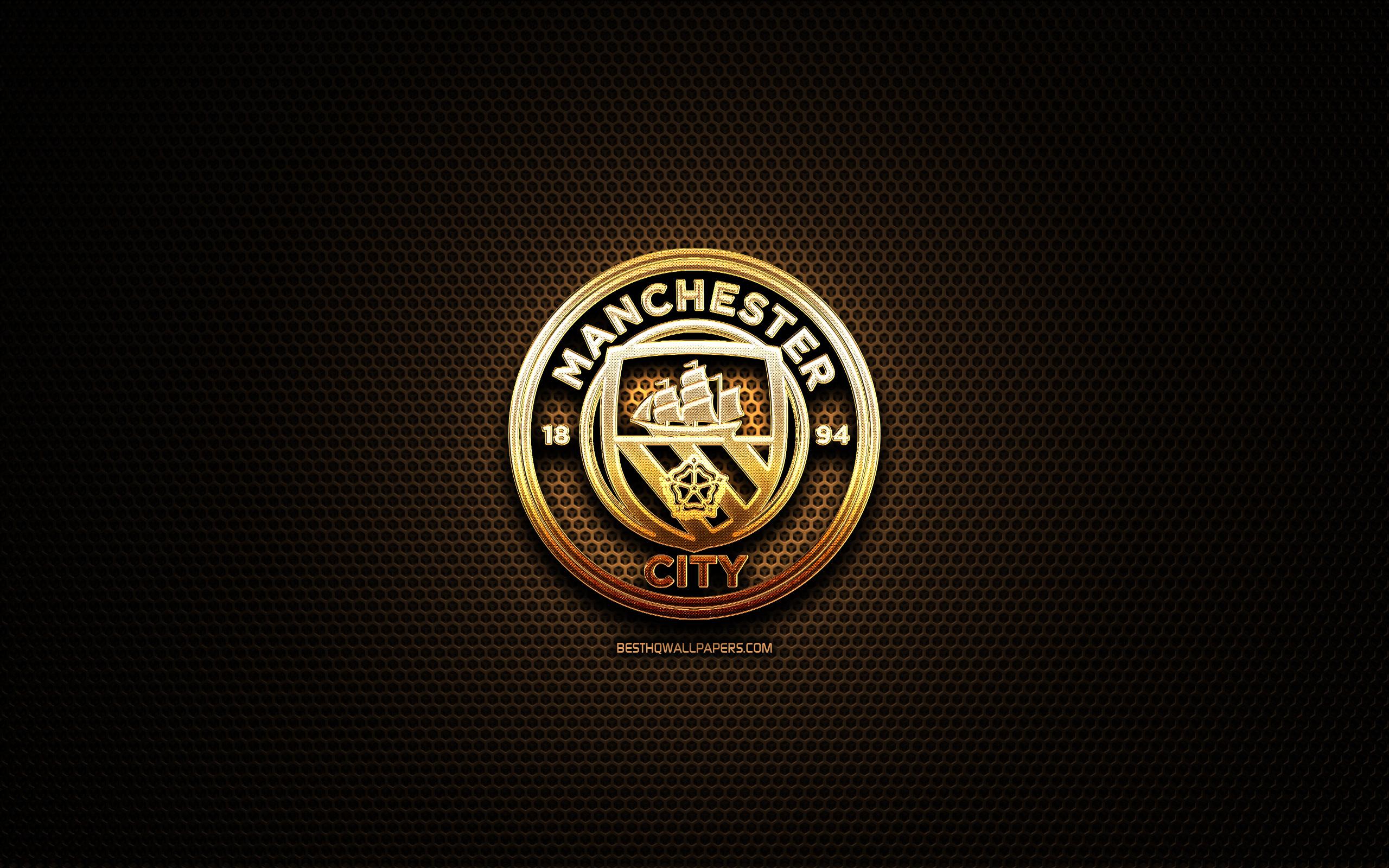 2560x1600 Download wallpaper Manchester City FC, glitter logo, Premier League, english football club, metal grid background, Manchester City glitter logo, football, soccer, Manchester City, England for desktop with resolution 2560x1600. High Quality HD